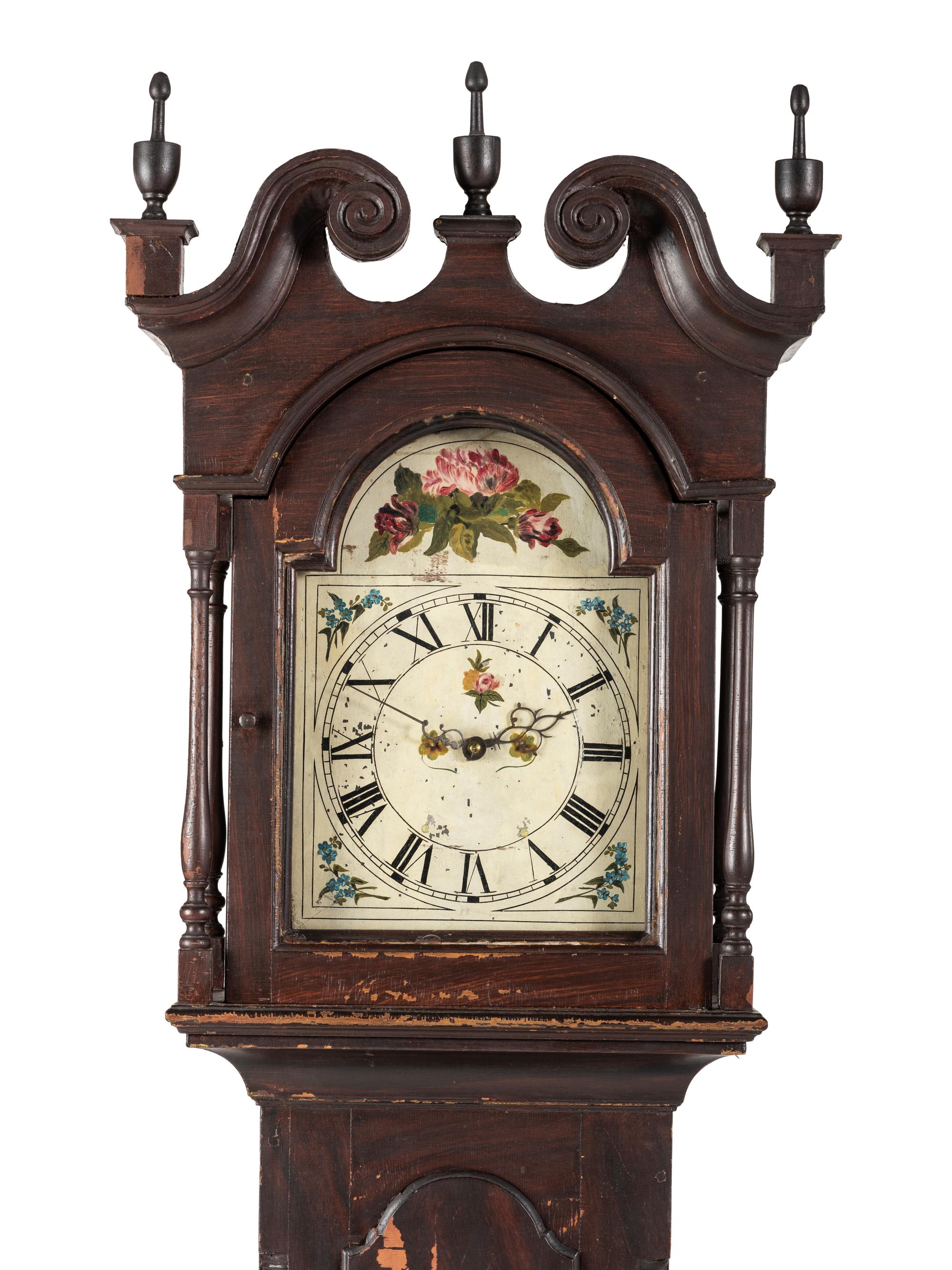 A Chippendale Grain Painted Pine Tall Case Clock