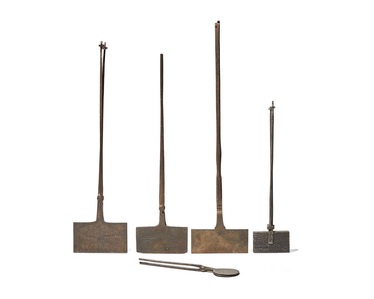 A Group of Five Wrought Iron Waffle Irons, French and Flemish, Late 18th and 19th Century