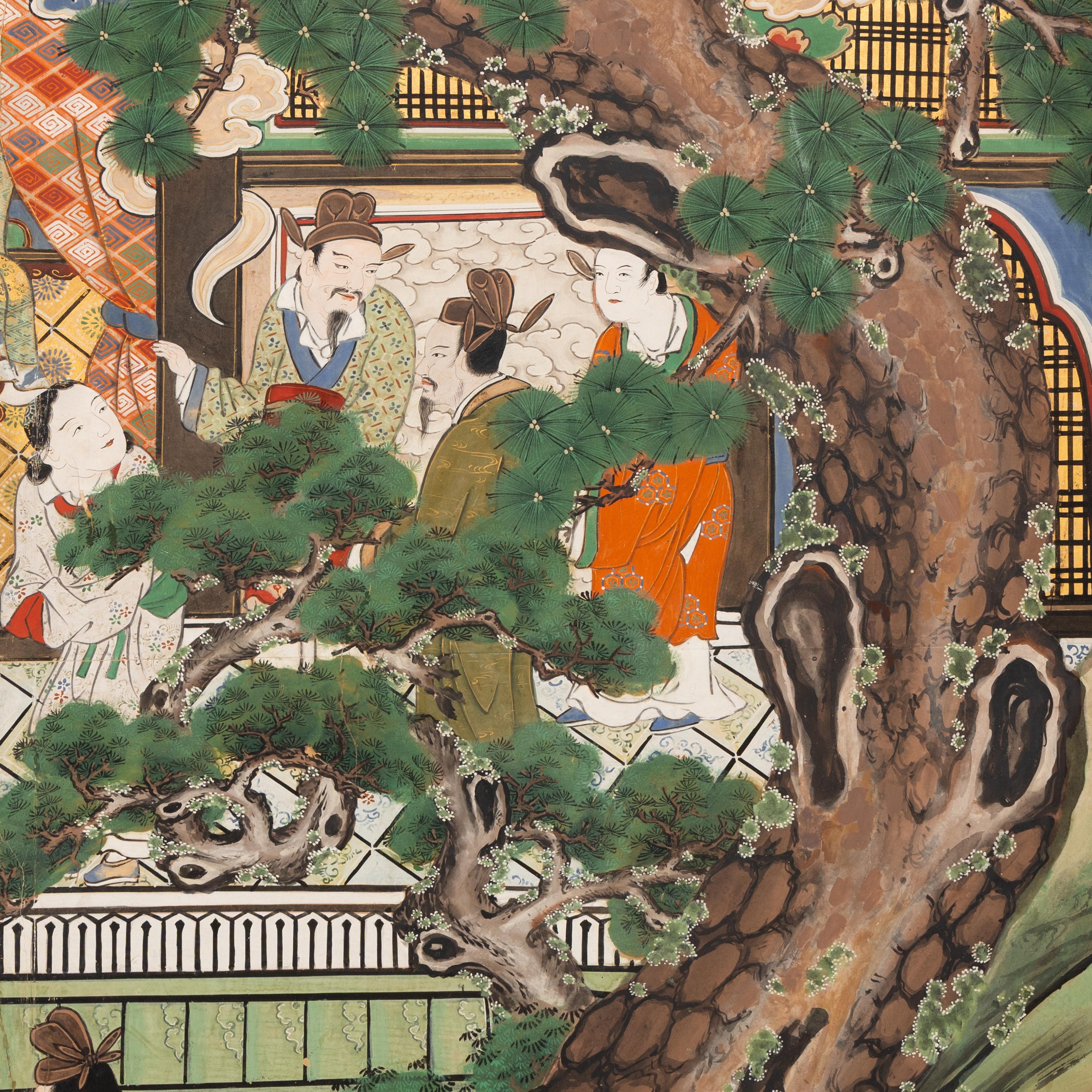 A Japanese Six-Panel Folding Screen, 20th Century 近代 日本金箔彩繪六扇屏