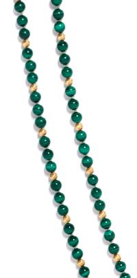 A Yellow Gold and Malachite Bead Necklace,
