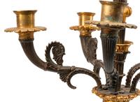 A Pair of Empire Style Parcel-Gilt and Patinated Bronze Six-Light Candelabra — 19TH CENTURY