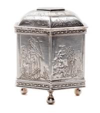 A Dutch Style Silver Commemorative Marriage Box, 1985, of octagonal form and raised on ball feet