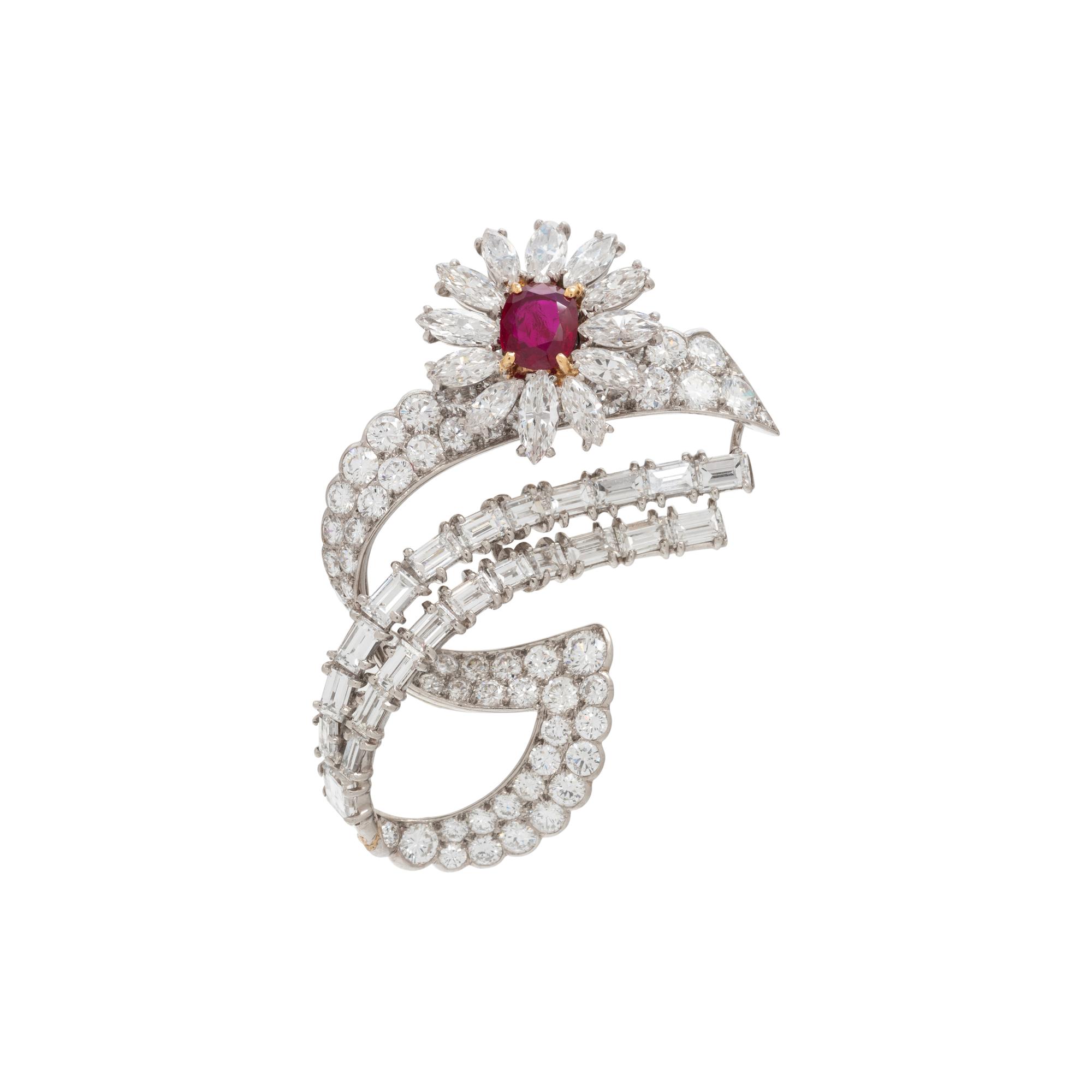 CARTIER, PARIS, RUBY AND DIAMOND SPRAY BROOCH
