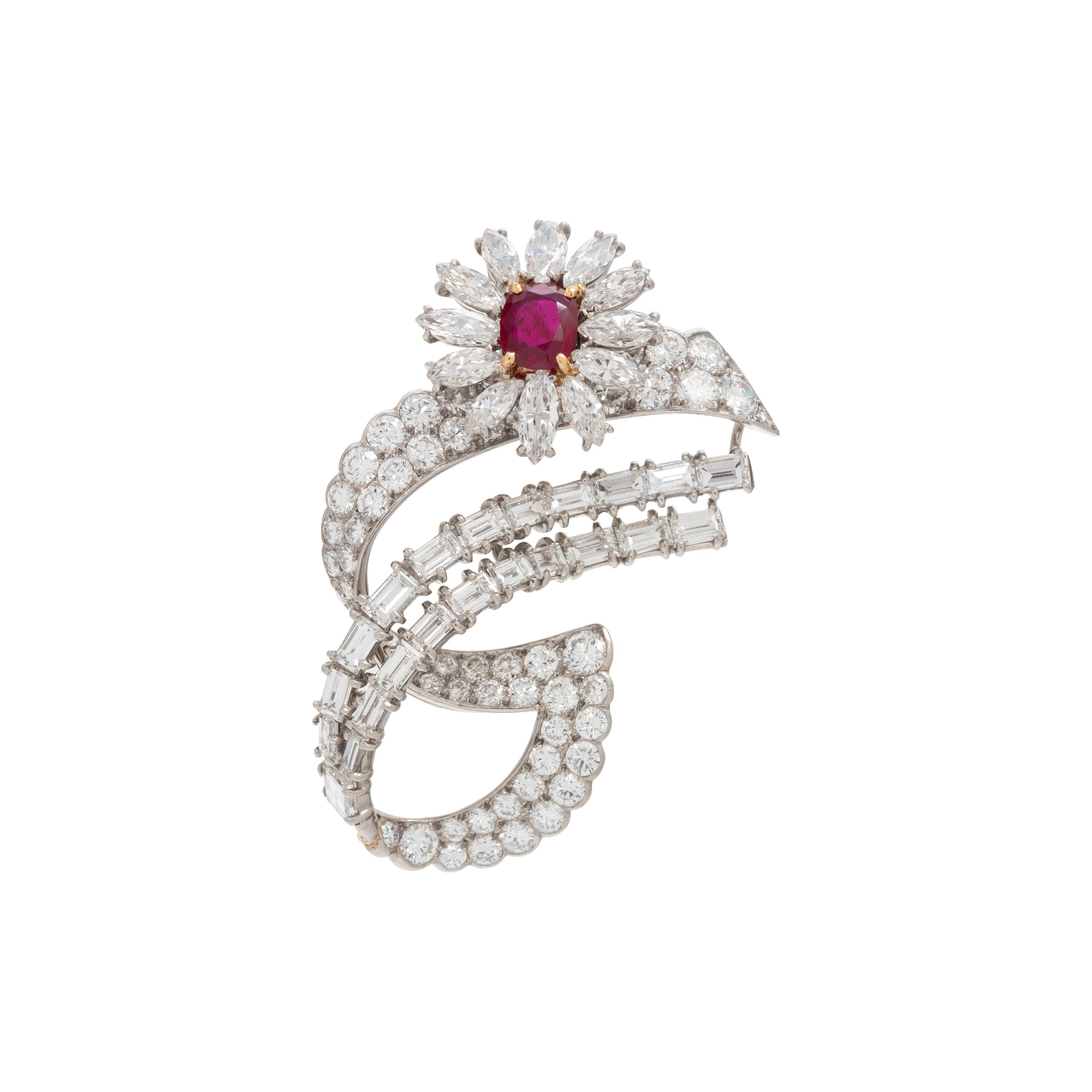 CARTIER, PARIS, RUBY AND DIAMOND SPRAY BROOCH