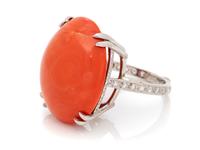 CORAL AND DIAMOND RING