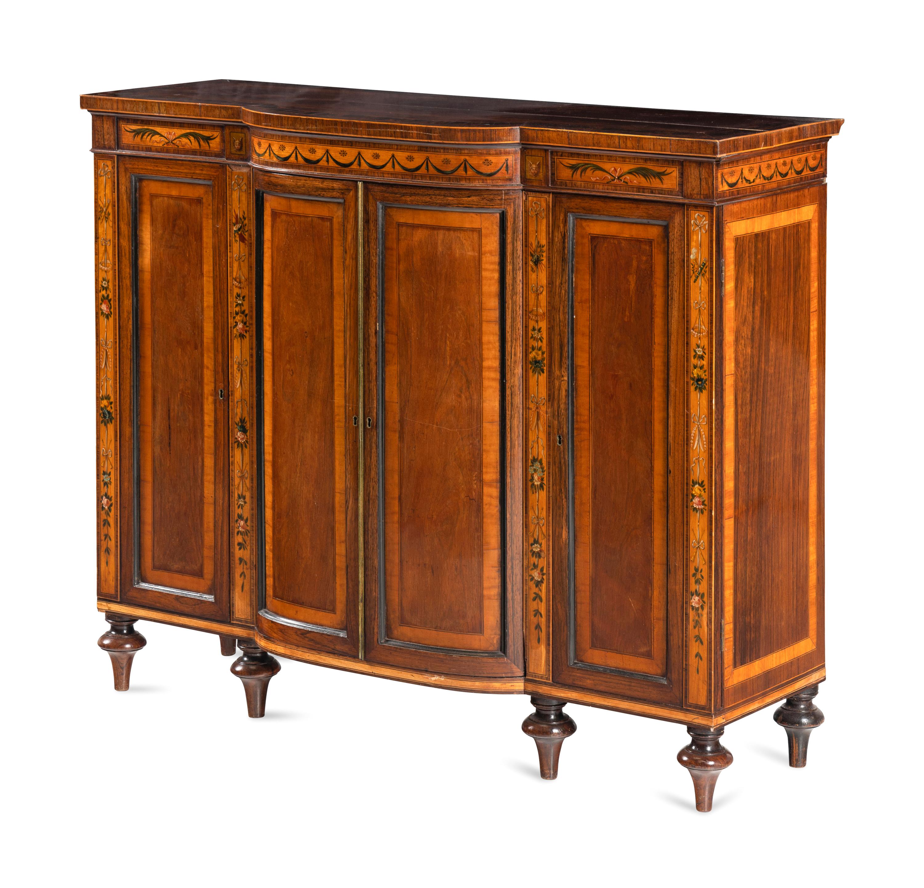 A George III Rosewood and Polychrome Decorated Side Cabinet