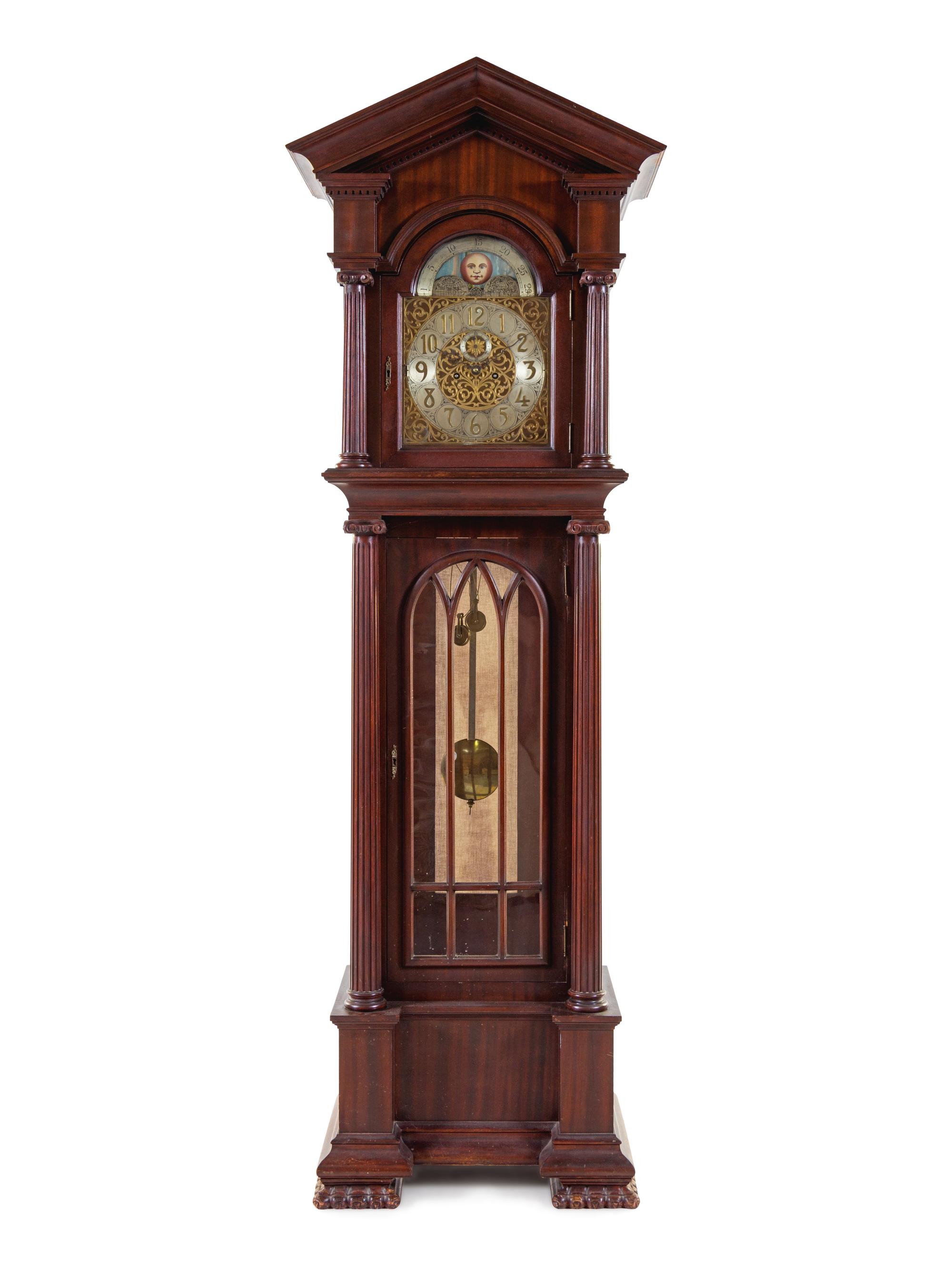 An American Mahogany Tube-Striking Tall Case Clock