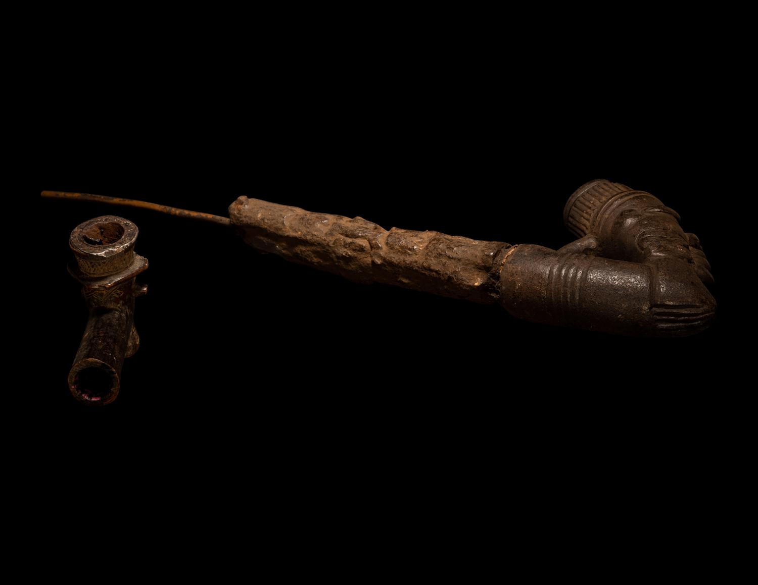 Two African Wood Smoking Pipes