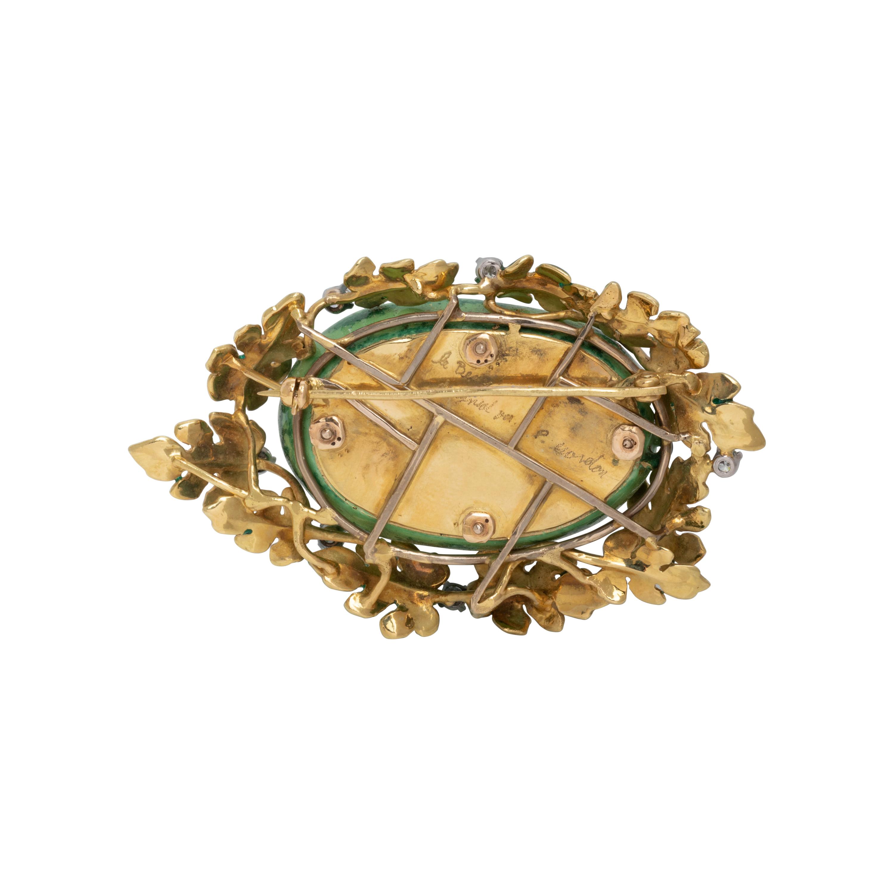 POLYCHROME ENAMEL AND DIAMOND WATERMELON BROOCH