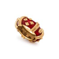TIFFANY & CO., SCHLUMBERGER, YELLOW GOLD AND PAILLONNÉ ENAMEL RING