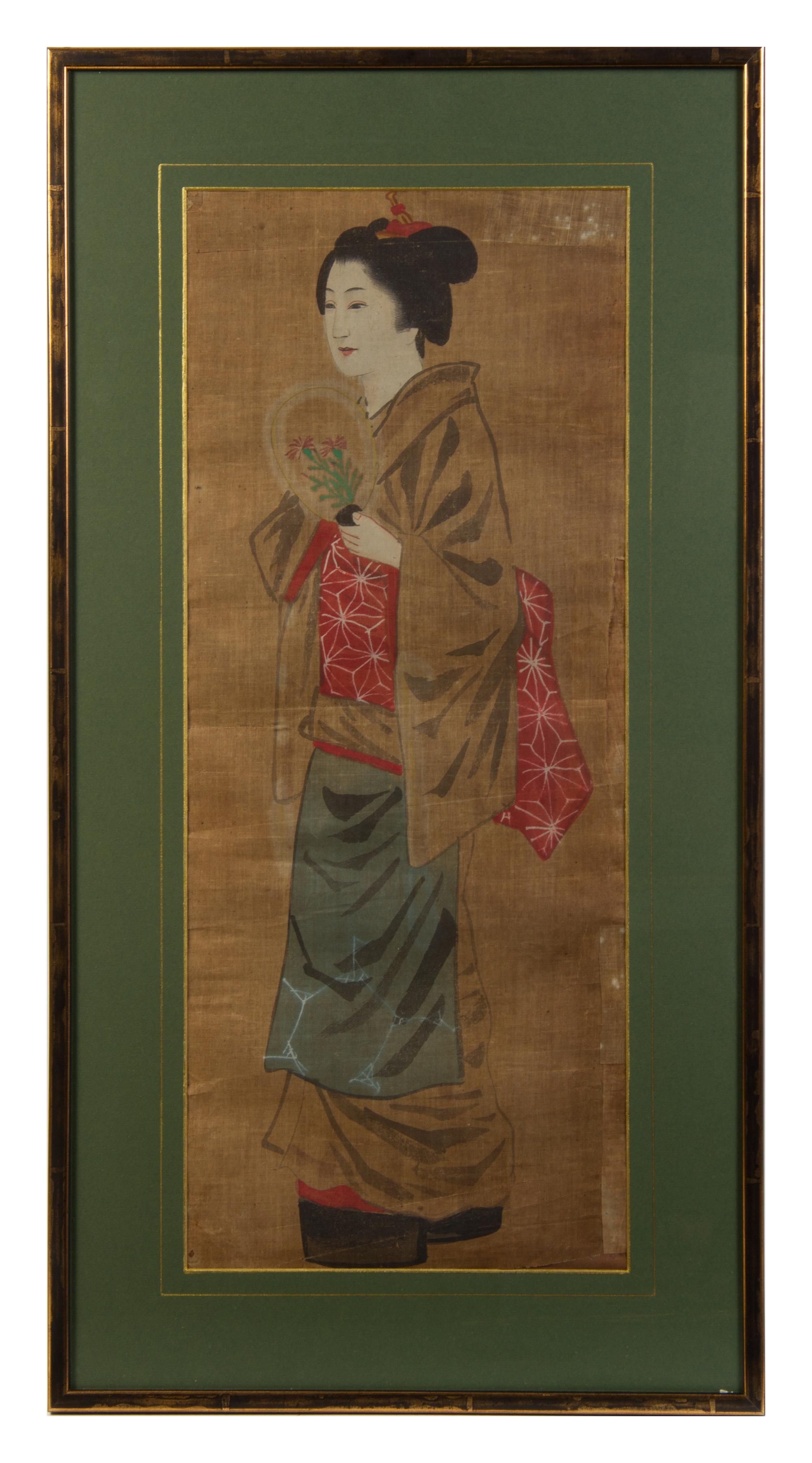 A Set of Six Japanese Paintings on Silk Each 26 1/4 x 10 1/2 inches. — 19TH CENTURY