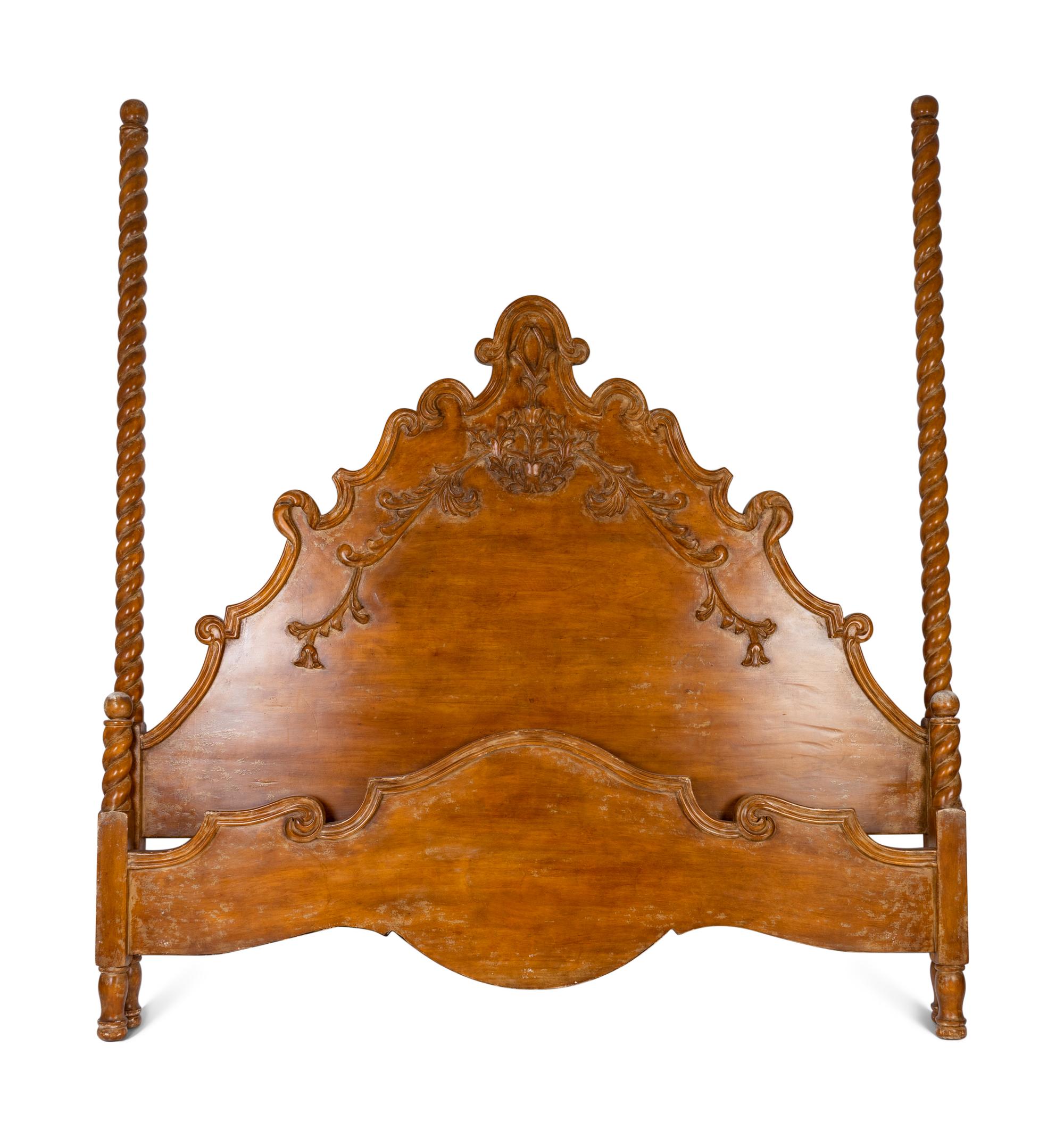 A Spanish Colonial Style Carved Walnut Bed with headboard