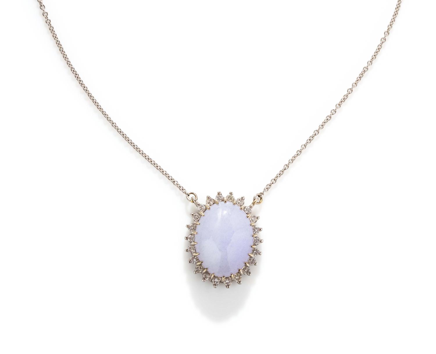 COLLECTION OF WHITE GOLD, LAVENDER JADE AND DIAMOND JEWELRY