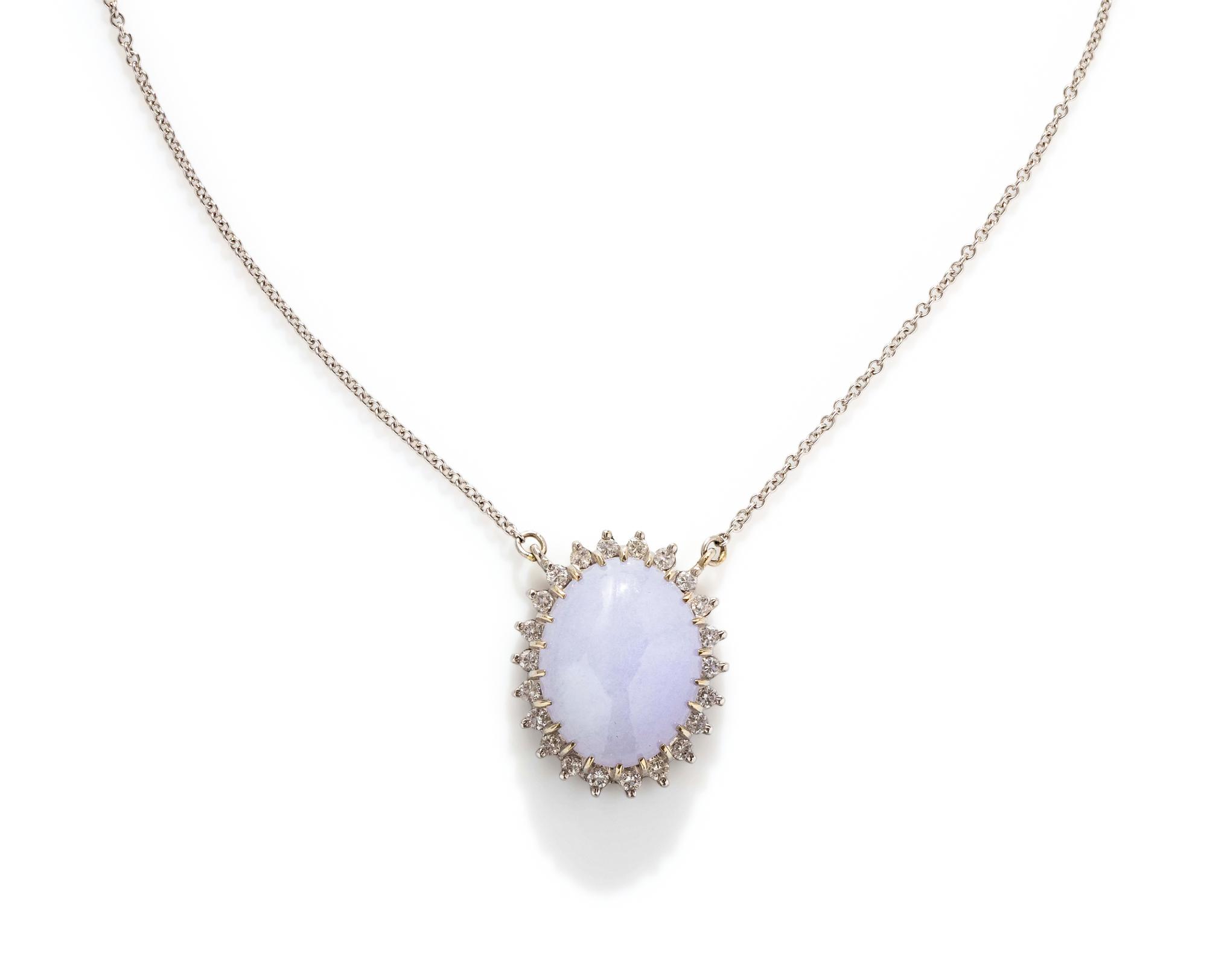 COLLECTION OF WHITE GOLD, LAVENDER JADE AND DIAMOND JEWELRY
