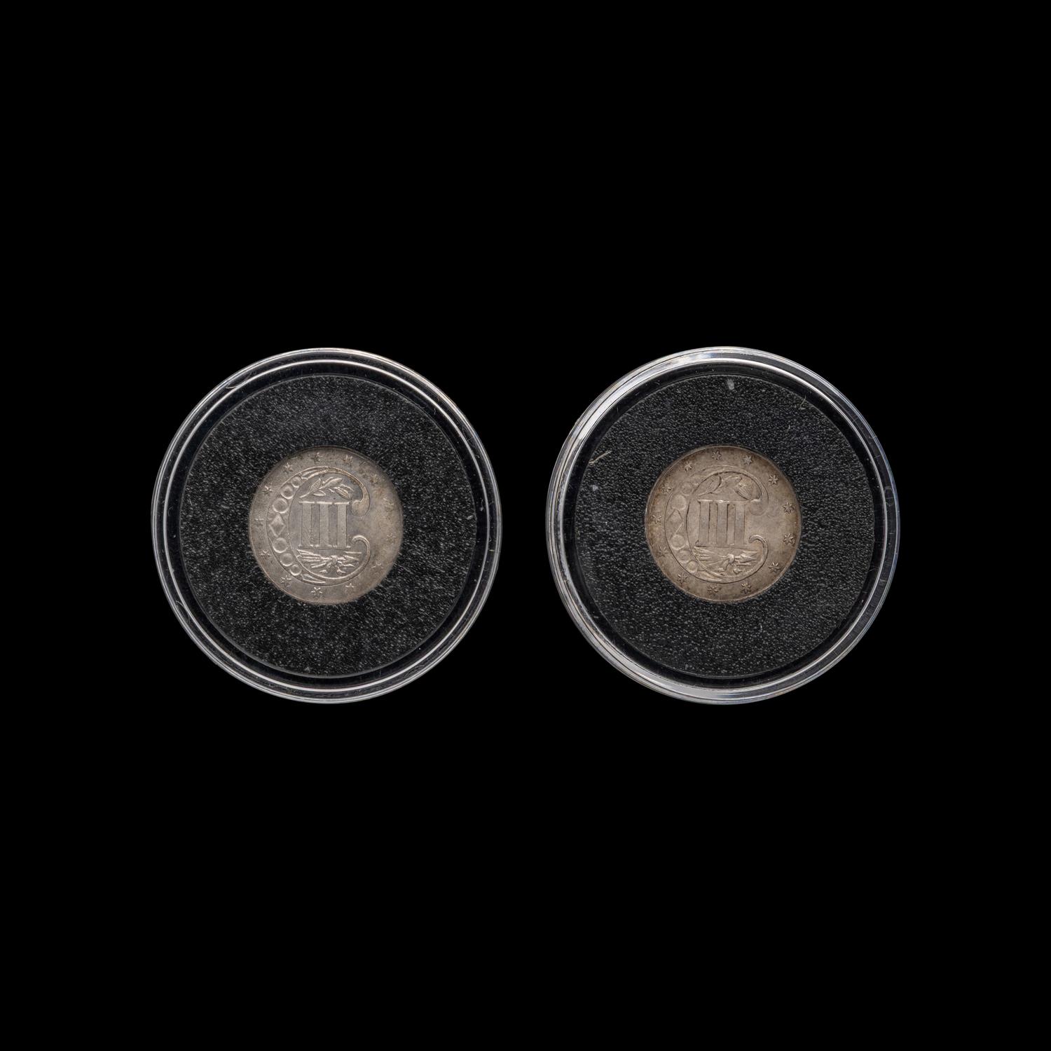 An 1857 and 1862 3c Silver Coin; two coins total