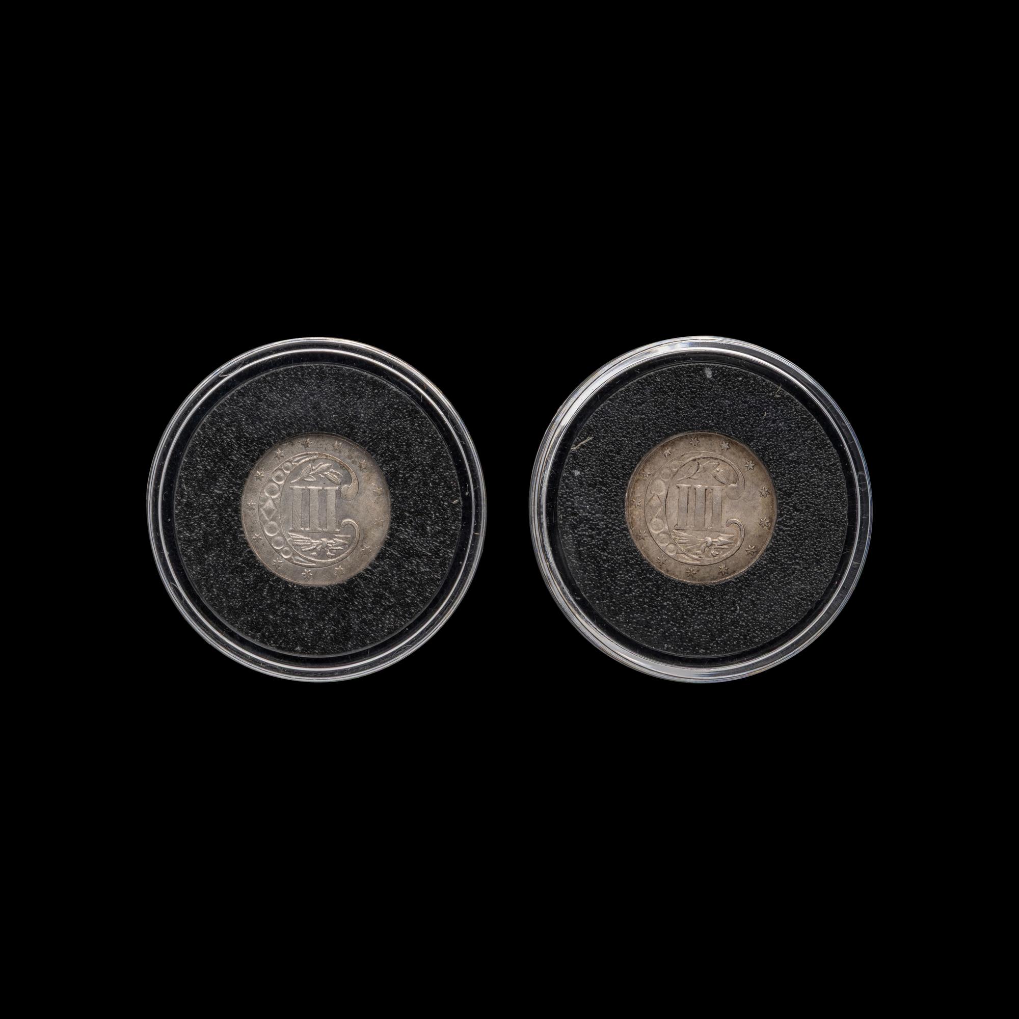An 1857 and 1862 3c Silver Coin; two coins total