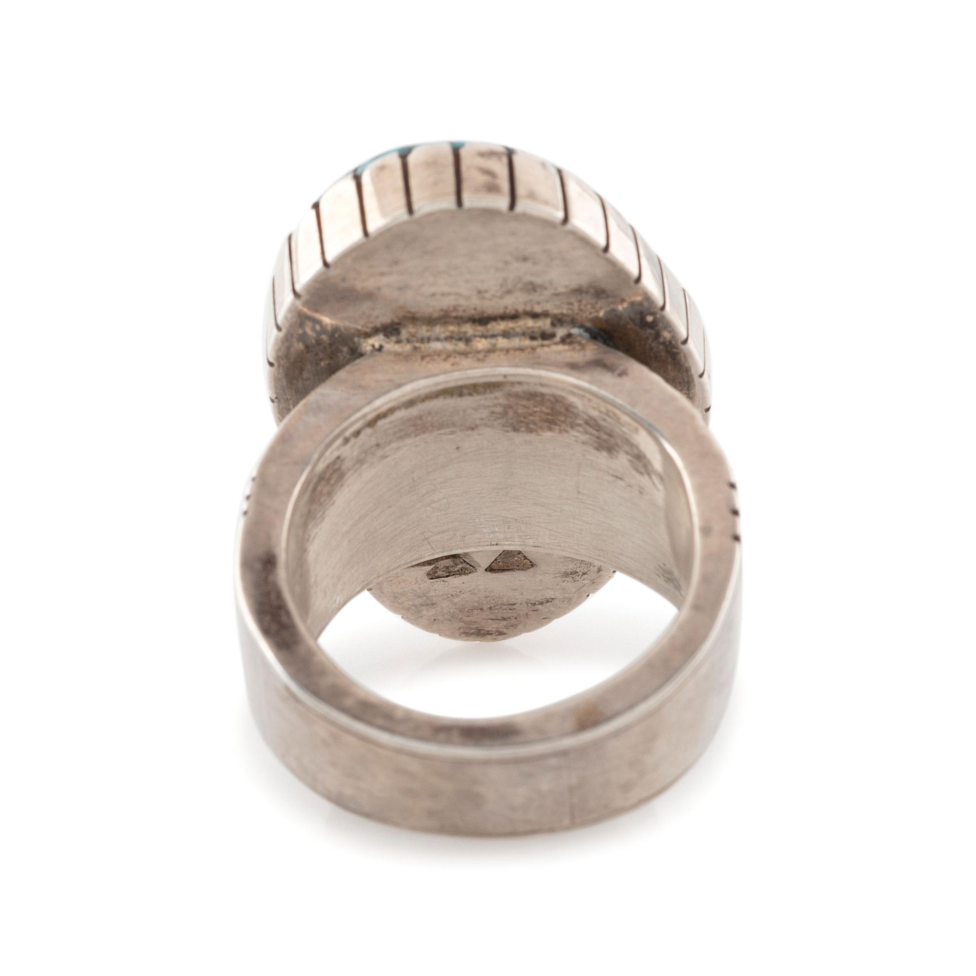 Tufa Cast Silver Ring, with Morenci Turquoise Cabochon