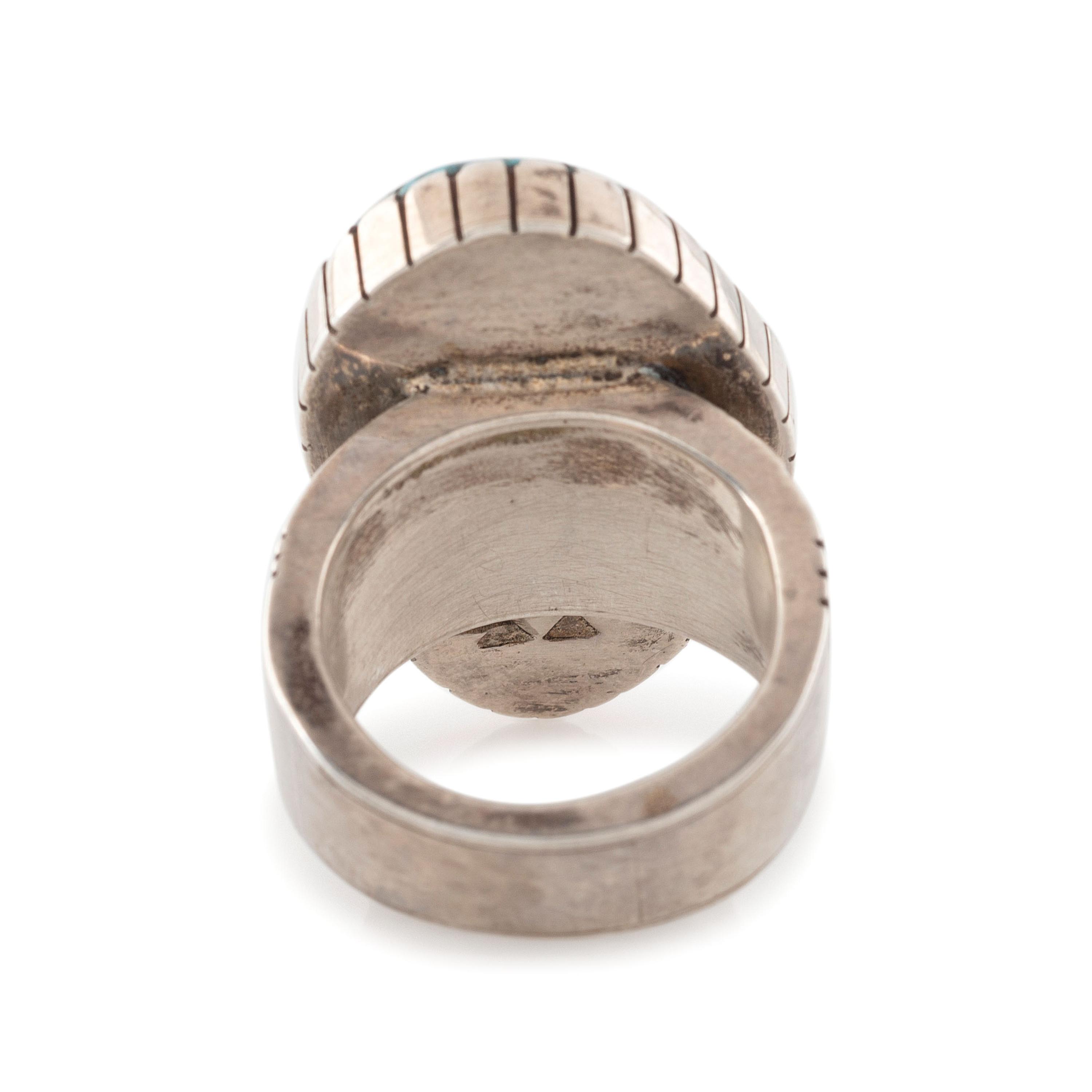 Tufa Cast Silver Ring, with Morenci Turquoise Cabochon