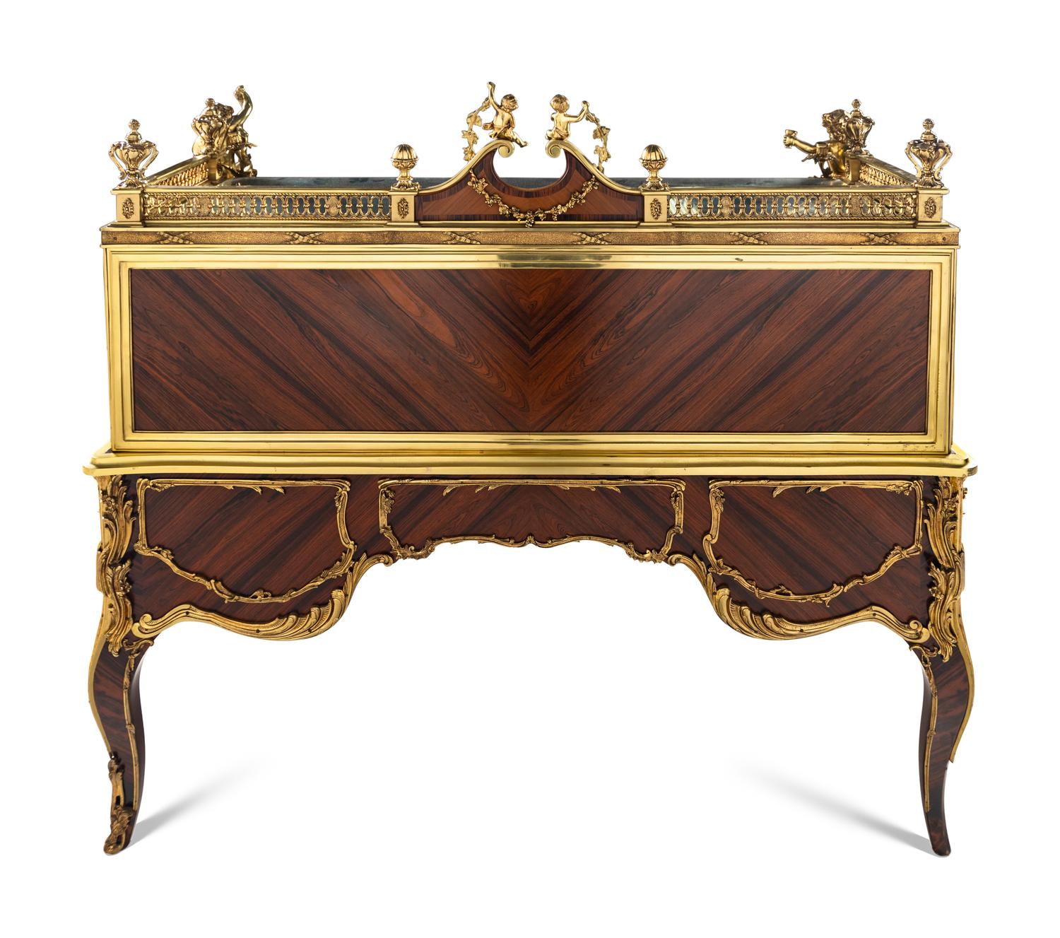A Louis XV Style Gilt Bronze Mounted Marquetry Bureau à Cylindre