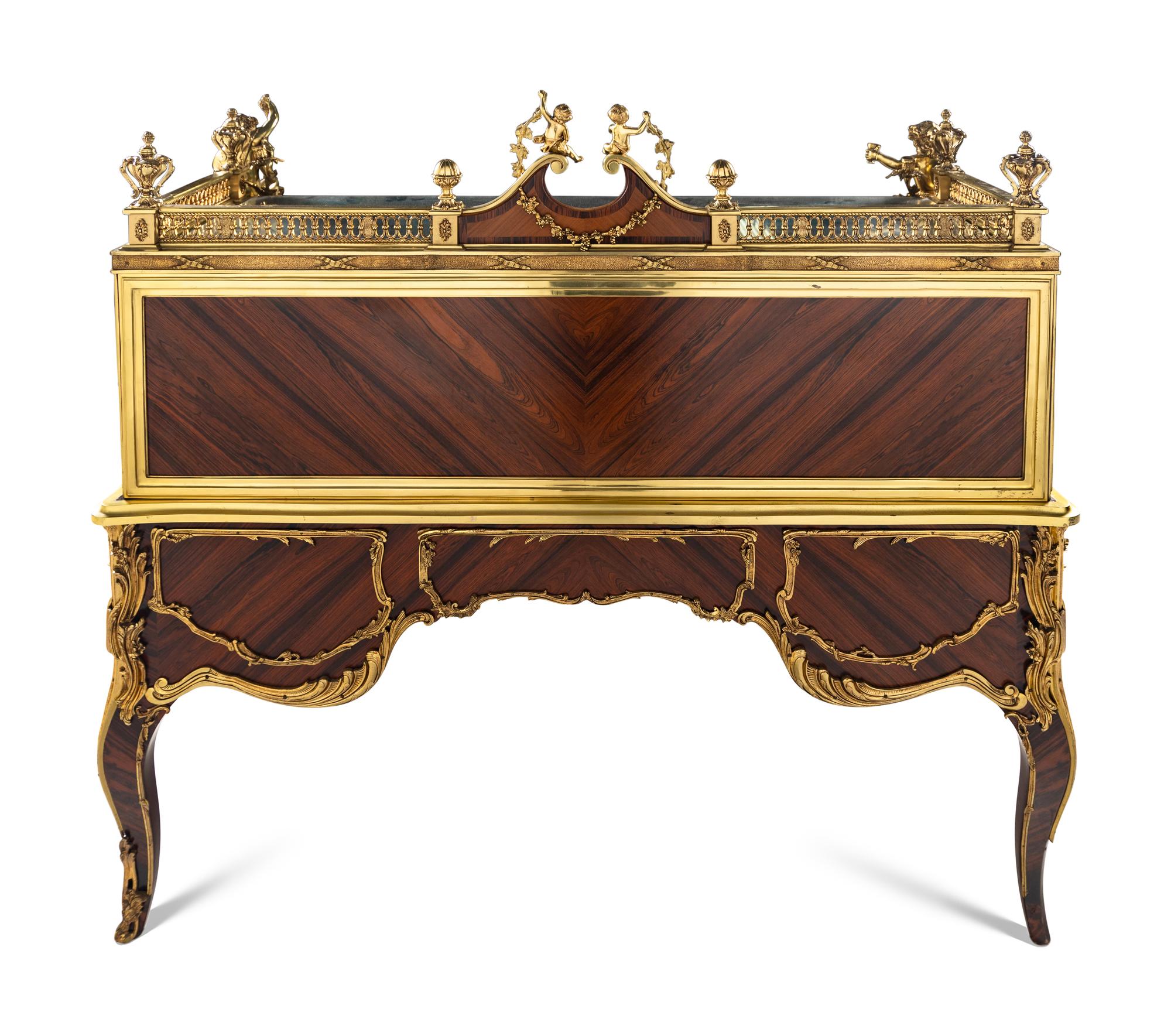 A Louis XV Style Gilt Bronze Mounted Marquetry Bureau à Cylindre