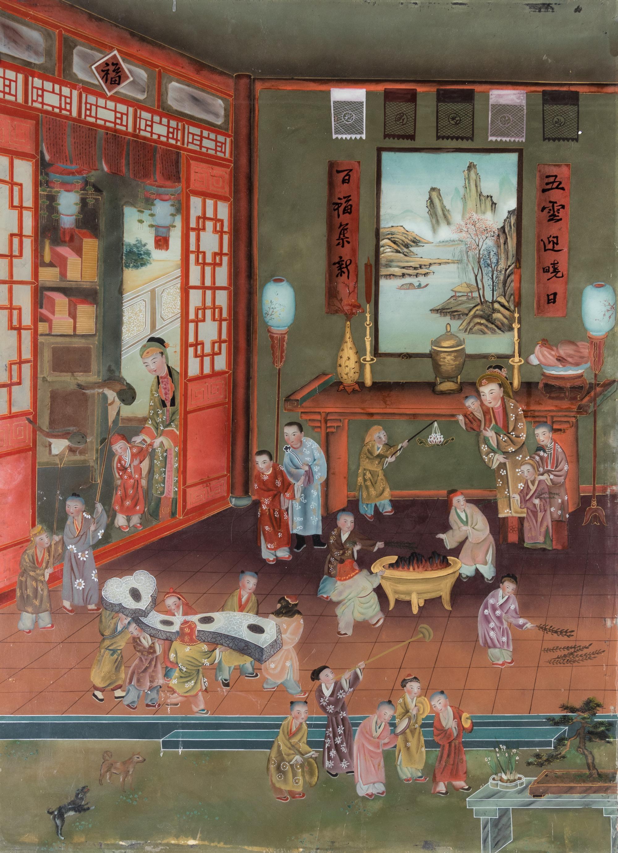 A Chinese Reverse Glass Painting Height 31 3/4 x width 23 3/4 inches. — LATE 19TH CENTURY