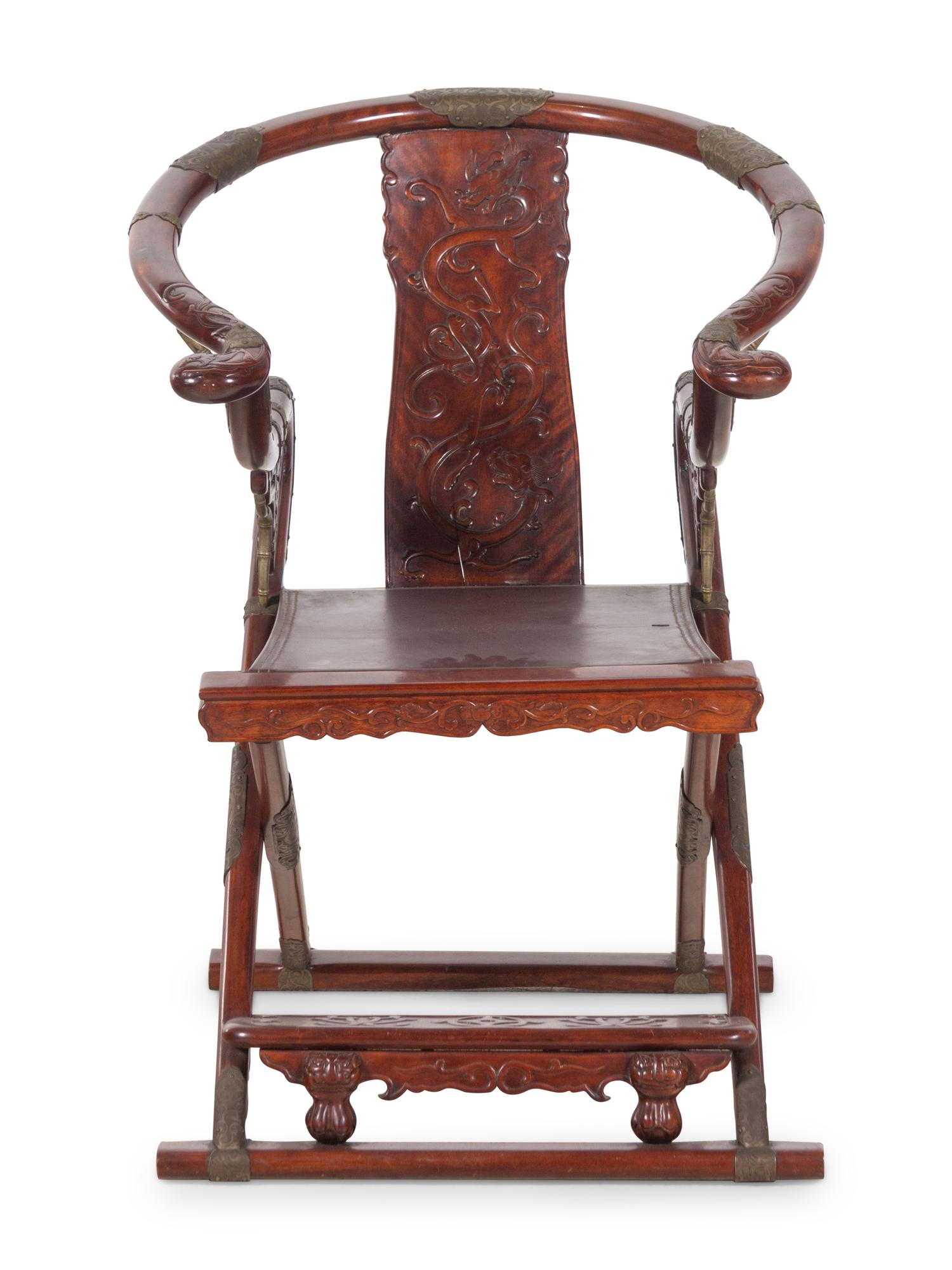 A Chinese Possibly Huanghuali Wood Folding Armchair, Jiaoyi