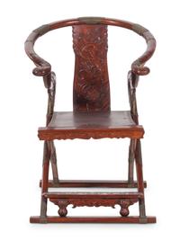 A Chinese Possibly Huanghuali Wood Folding Armchair, Jiaoyi