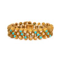 FRENCH, VINTAGE, YELLOW GOLD, DIAMOND AND TURQUOISE BRACELET