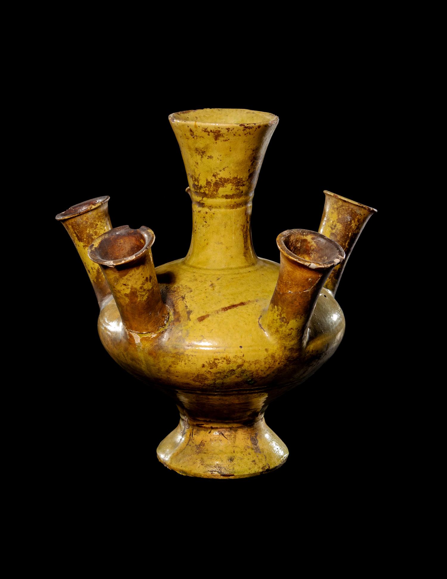 An Ochre-Glazed Six-Part Pottery Vase