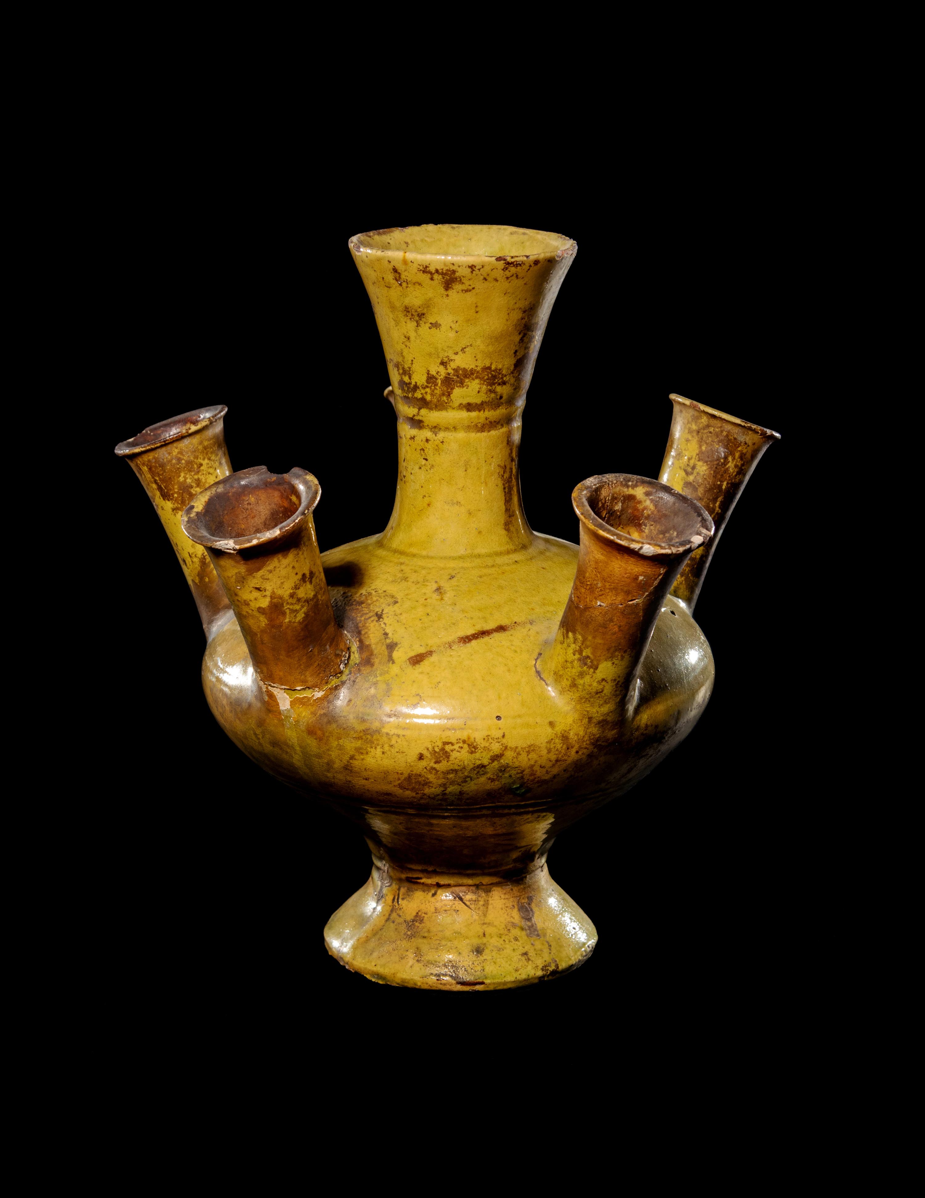 An Ochre-Glazed Six-Part Pottery Vase