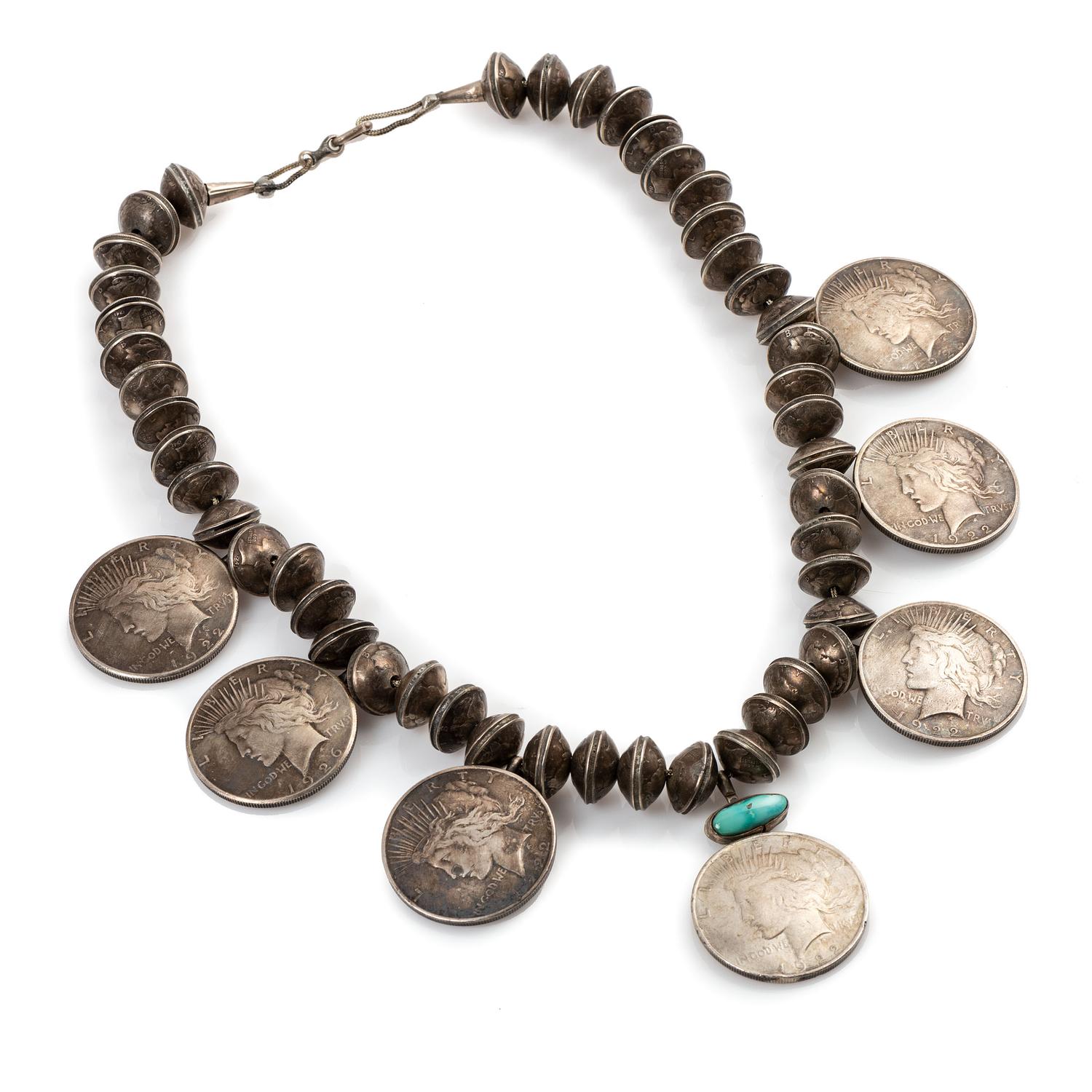 Navajo Turquoise and Silver Dollar Necklace