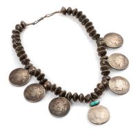 Navajo Turquoise and Silver Dollar Necklace