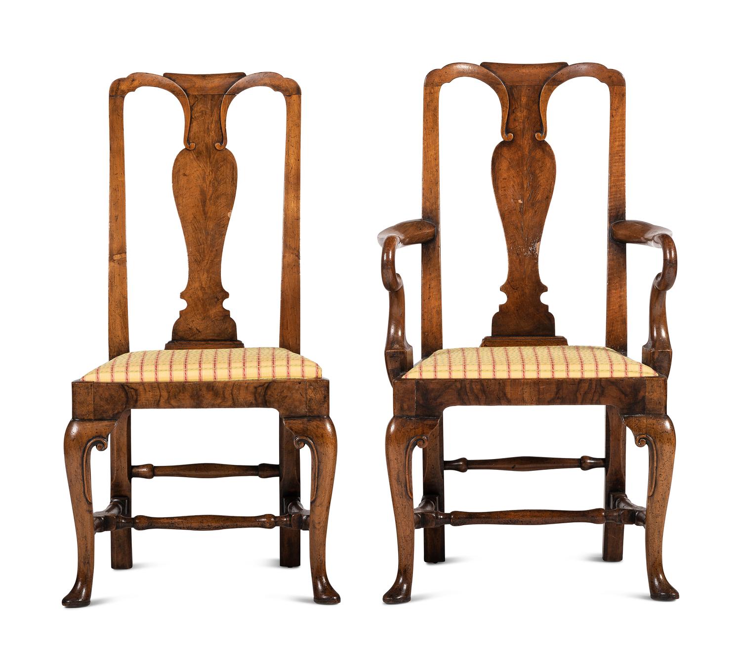 A Set of Queen Anne Style Walnut Chairs