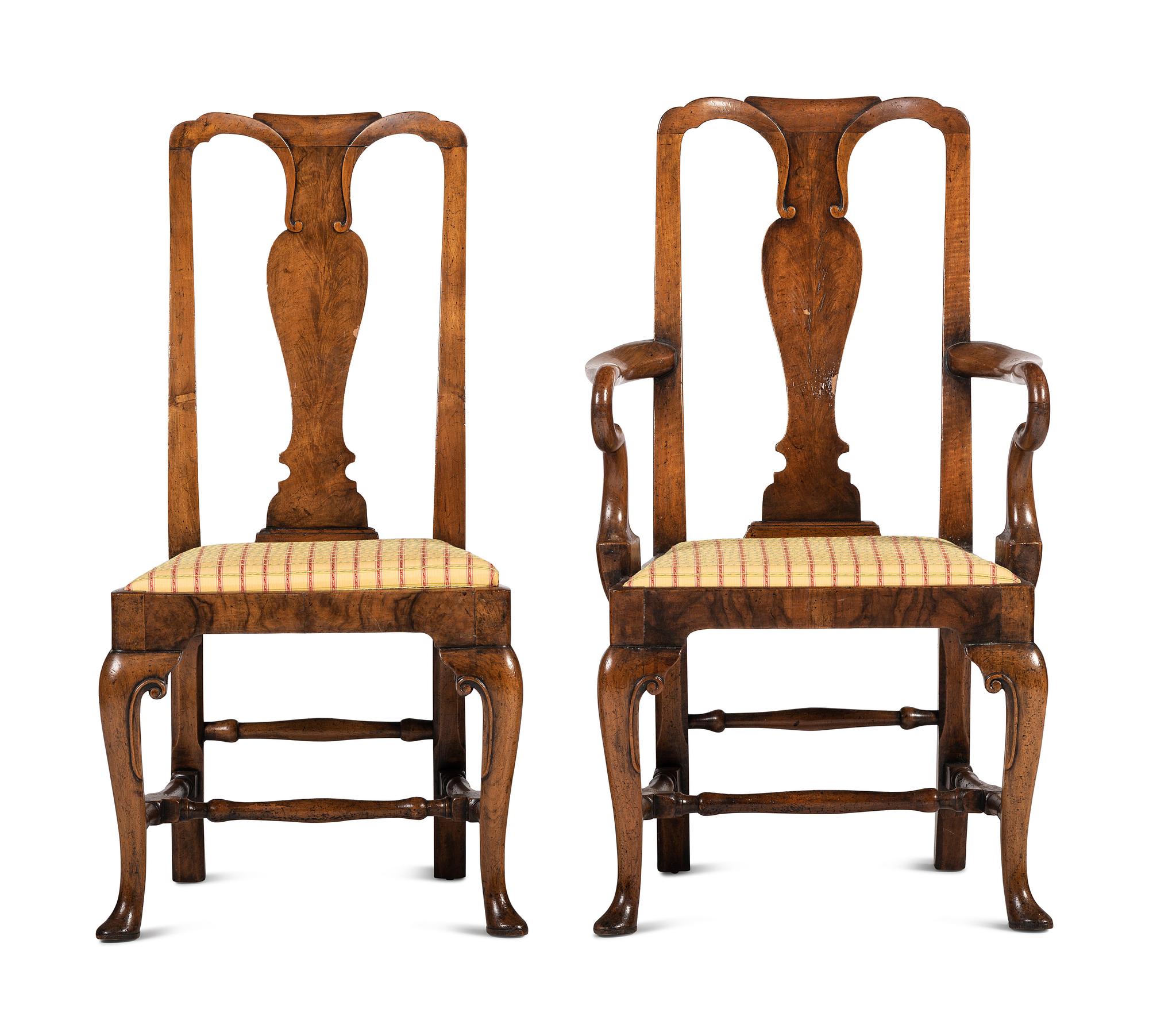 A Set of Queen Anne Style Walnut Chairs
