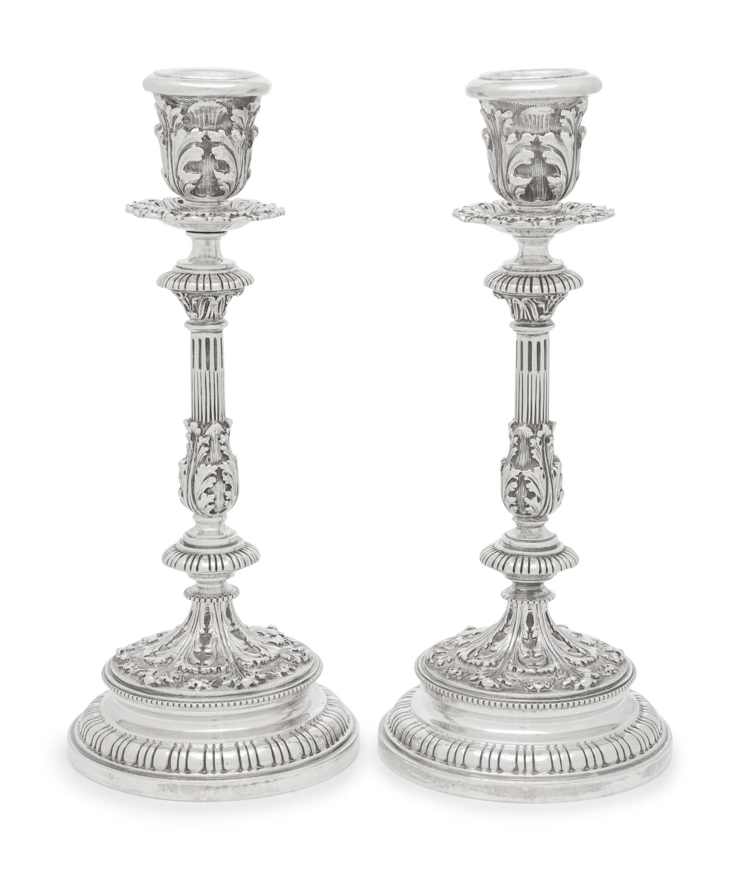 A Pair of Buccellati Silver Candlesticks
