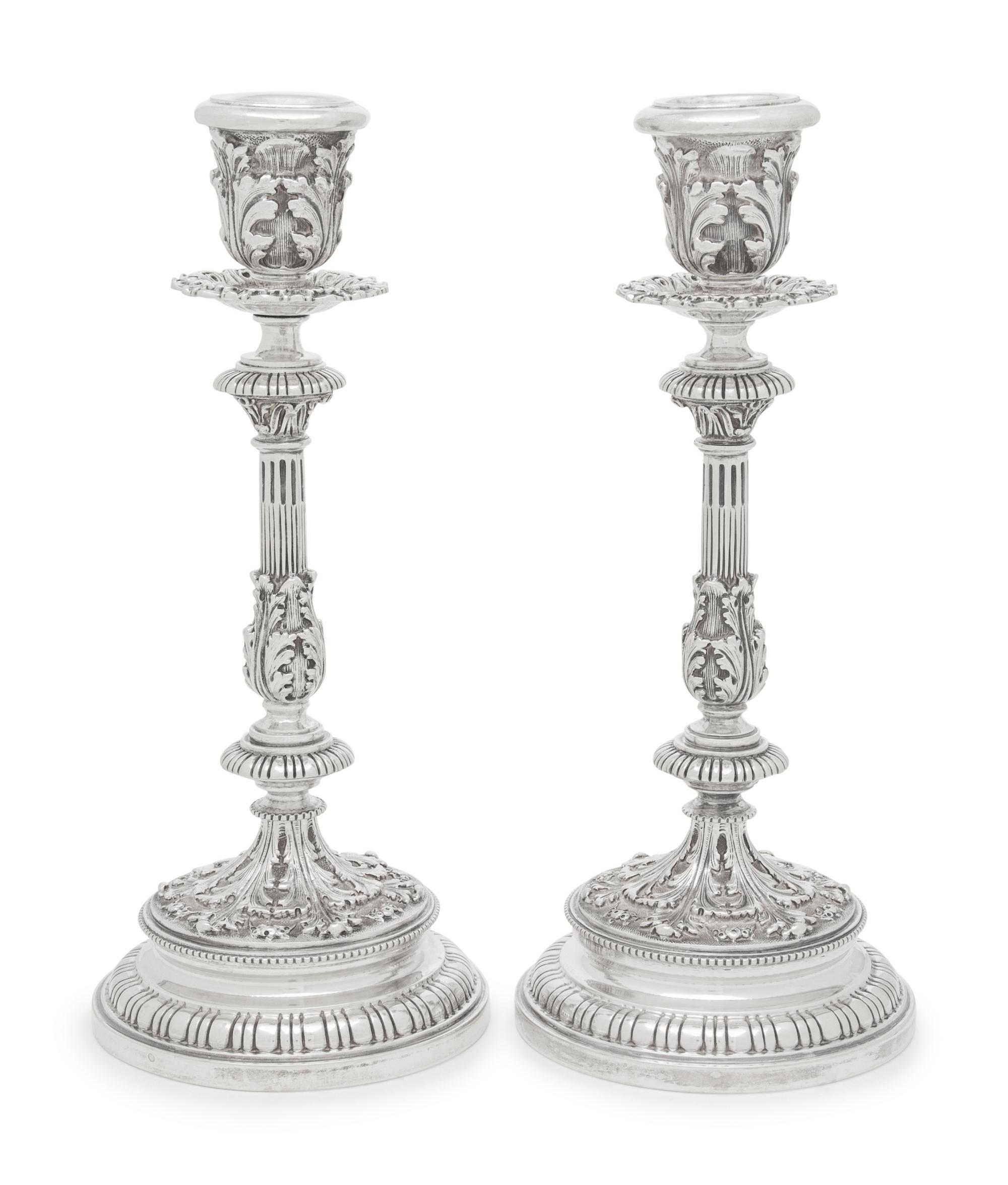 A Pair of Buccellati Silver Candlesticks
