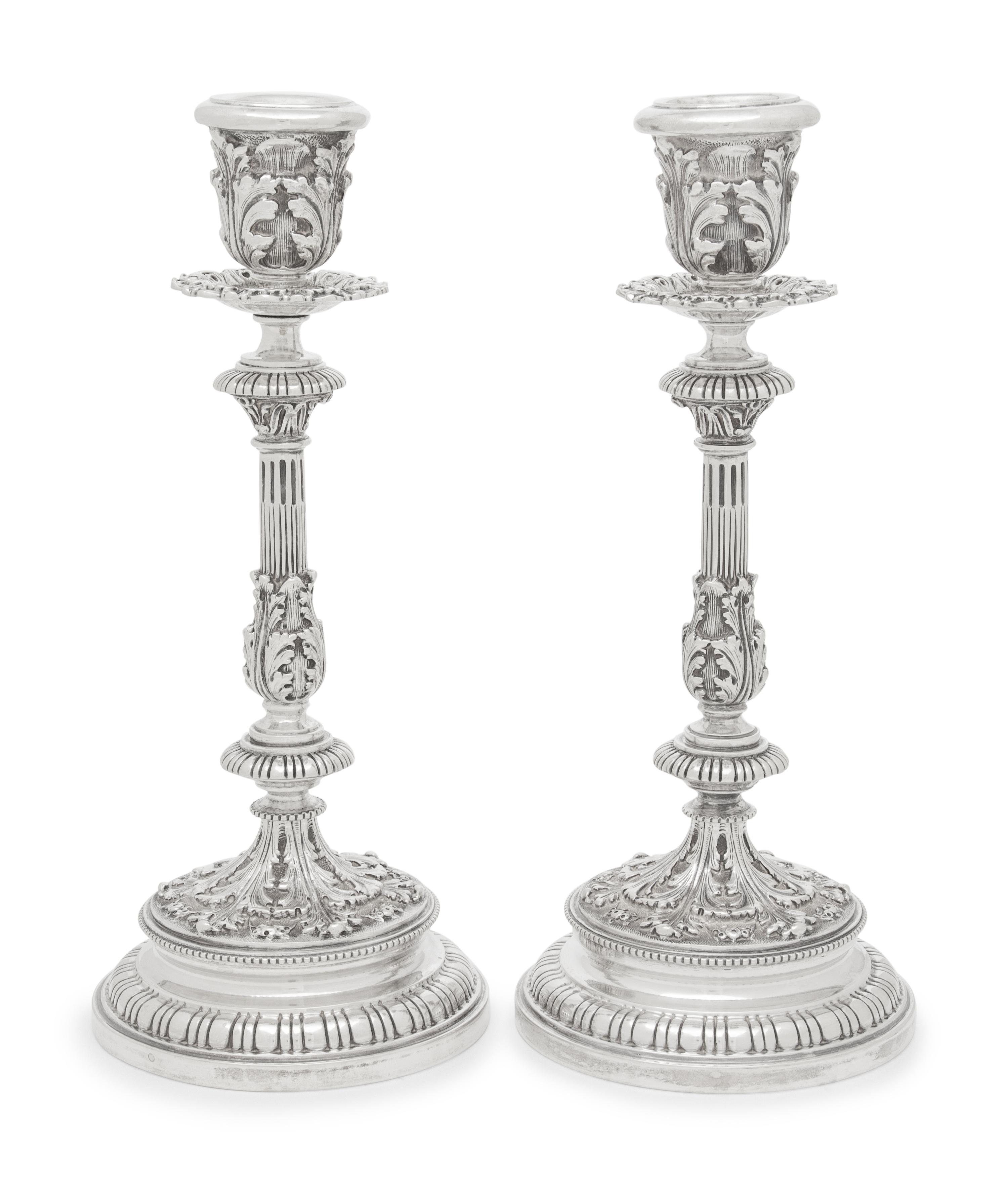 A Pair of Buccellati Silver Candlesticks