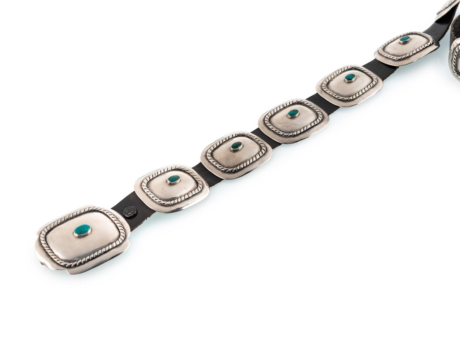 Southwestern-style Silver Concha Belt, with Turquoise Cabochons