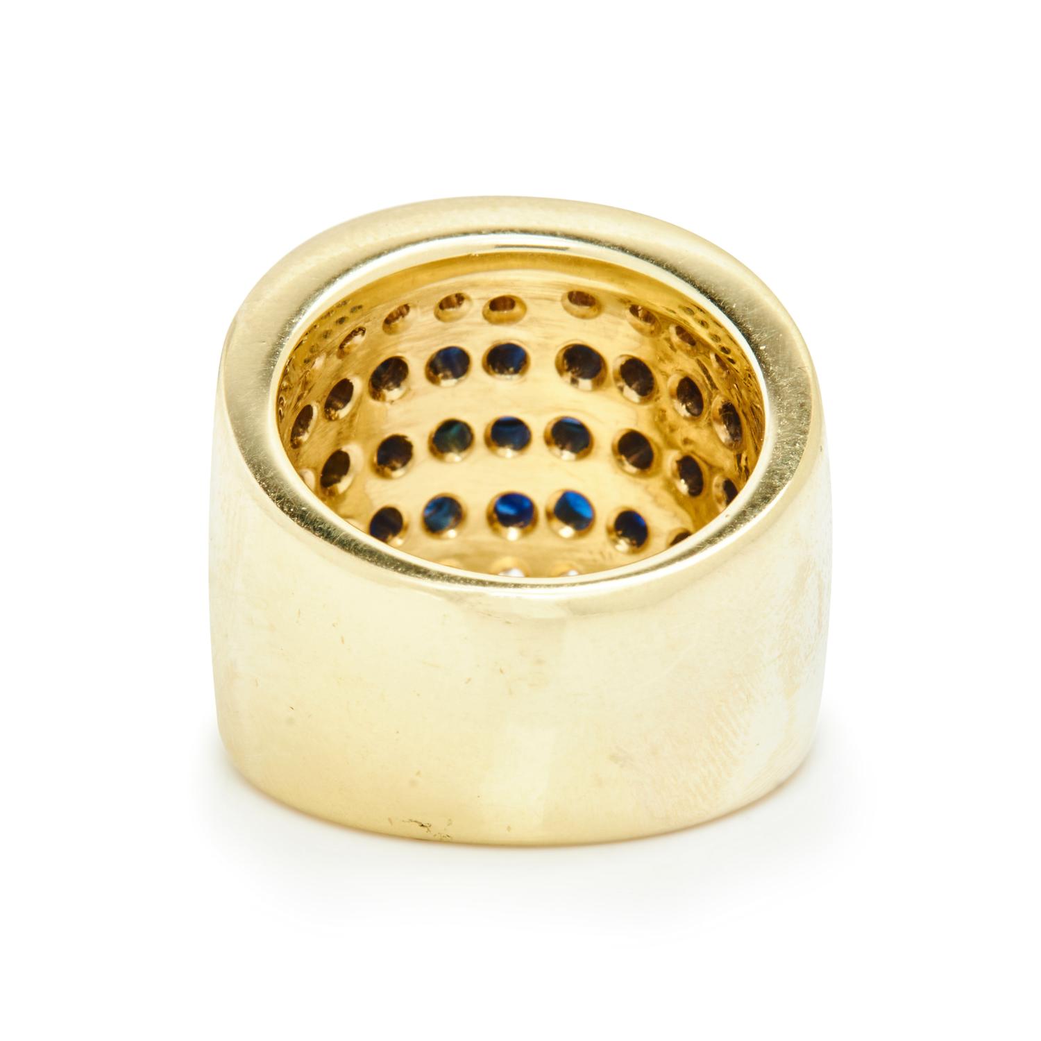 YELLOW GOLD, SAPPHIRE, AND DIAMOND RING