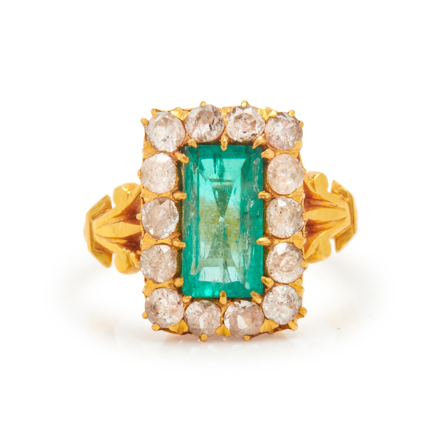 ANTIQUE, EMERALD AND DIAMOND RING