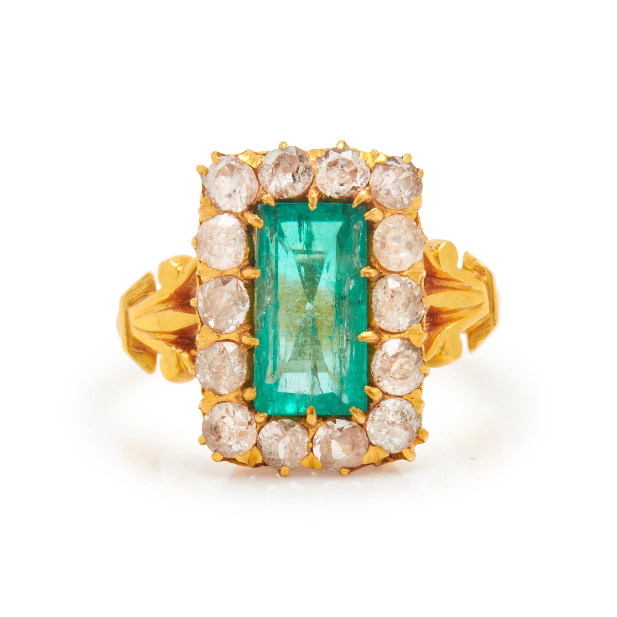 ANTIQUE, EMERALD AND DIAMOND RING
