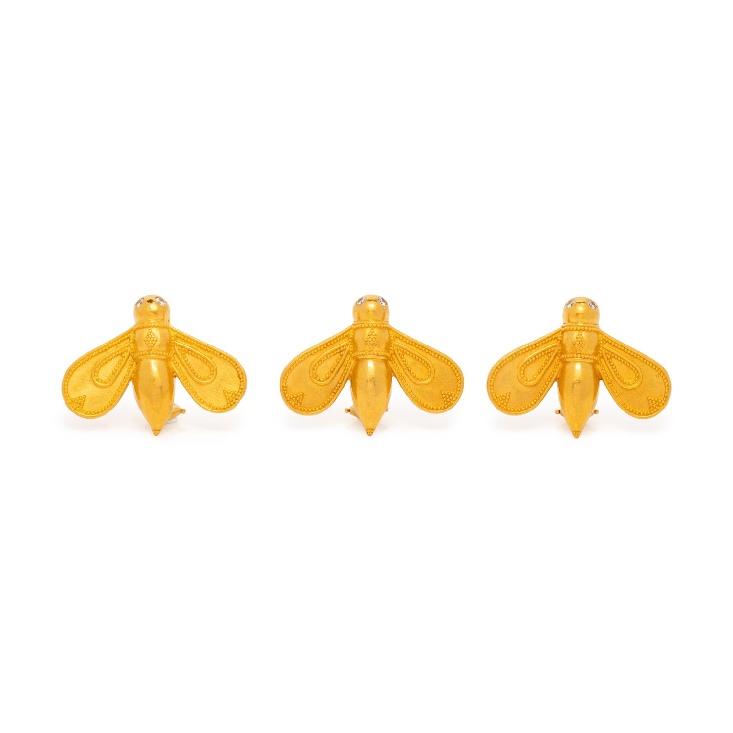 MAIJA NEIMANIS, COLLECTION OF YELLOW GOLD AND DIAMOND BEE EARCLIPS