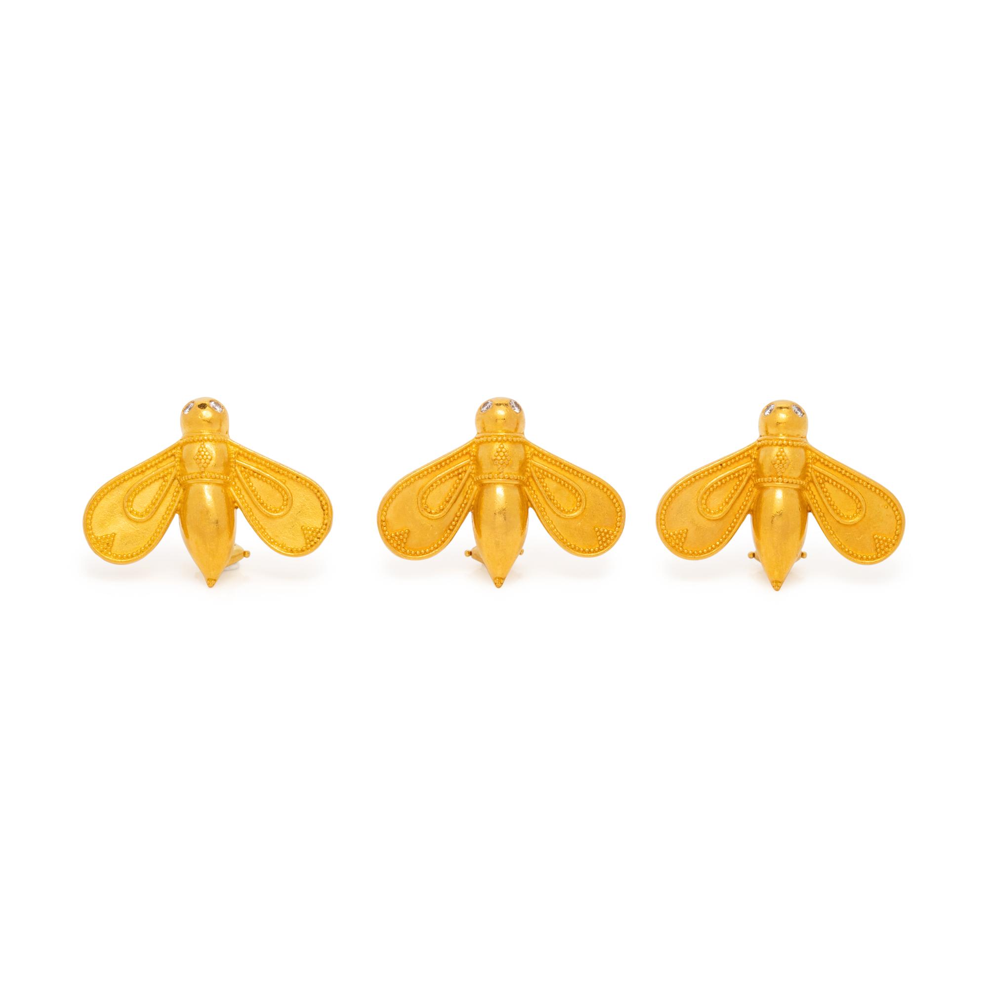 MAIJA NEIMANIS, COLLECTION OF YELLOW GOLD AND DIAMOND BEE EARCLIPS