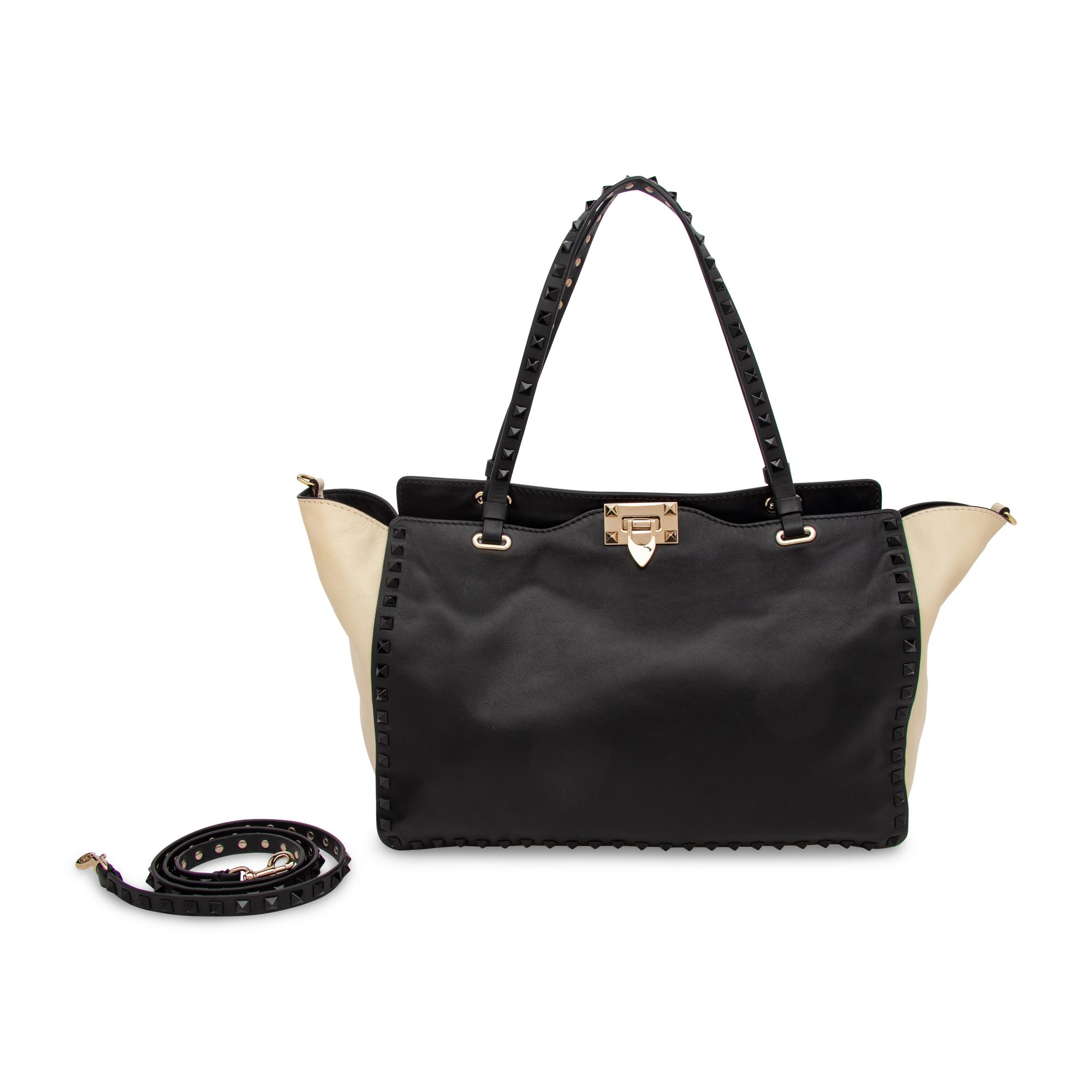 Valentino, Black & White Medium Rockstud Tote