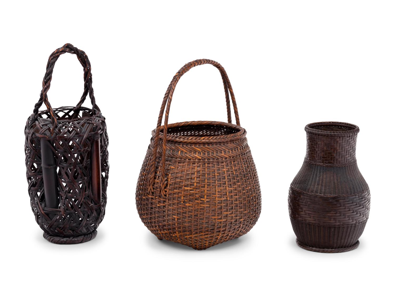 Three Japanese Ikebana Bamboo Flower Arranging Baskets