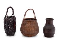 Three Japanese Ikebana Bamboo Flower Arranging Baskets