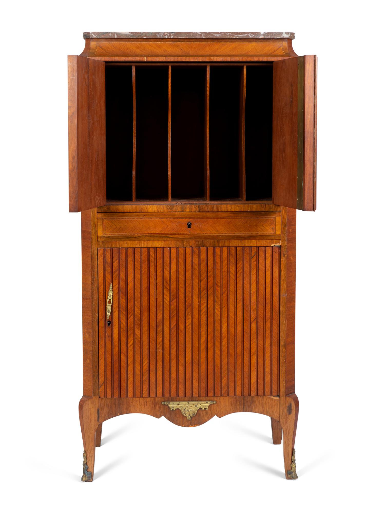A Louis XV/XVI Transitional Gilt Bronze Mounted Parquetry Secretaire — 19TH CENTURY