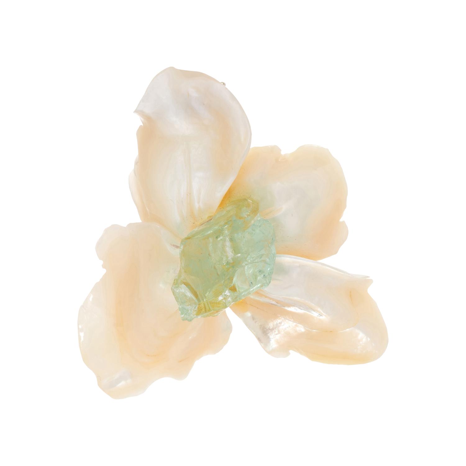 ANGELA PINTALDI, MOTHER-OF-PEARL AND AQUAMARINE FLOWER BROOCH