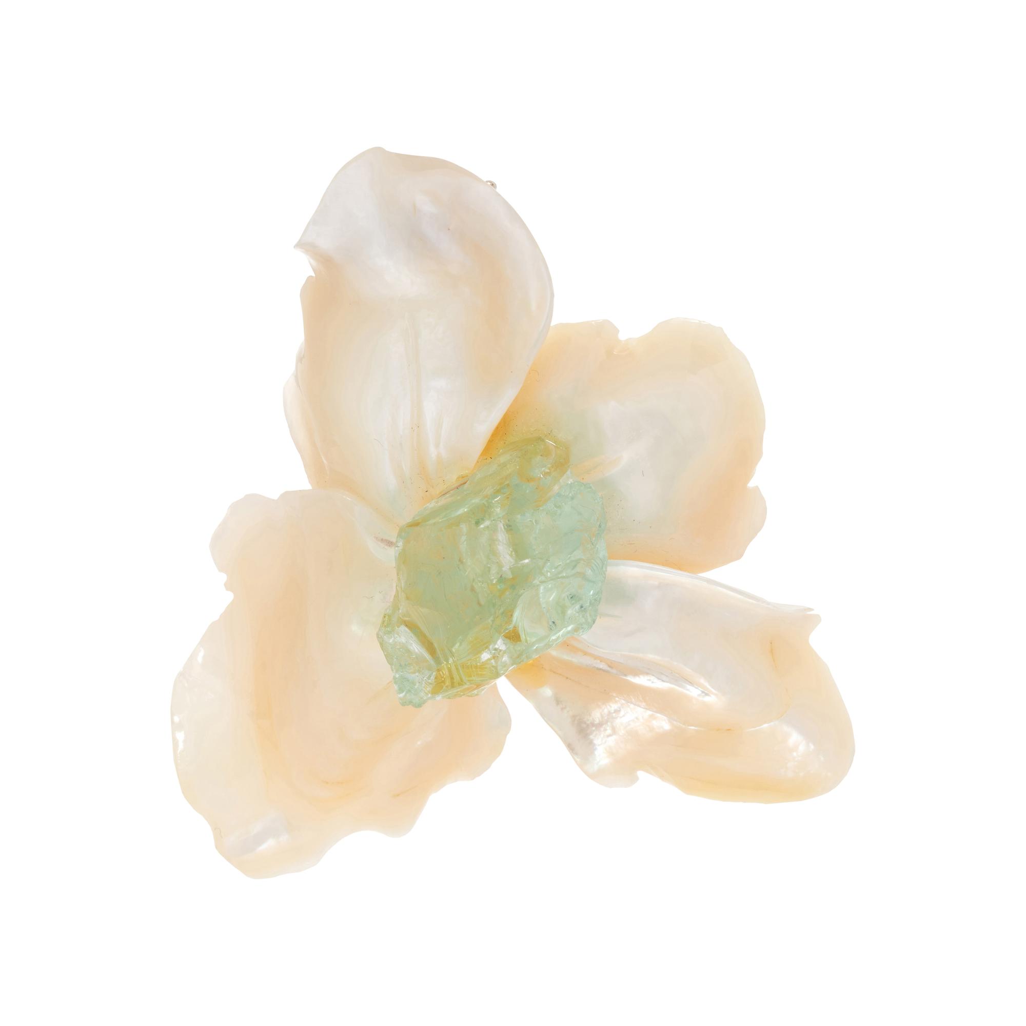 ANGELA PINTALDI, MOTHER-OF-PEARL AND AQUAMARINE FLOWER BROOCH