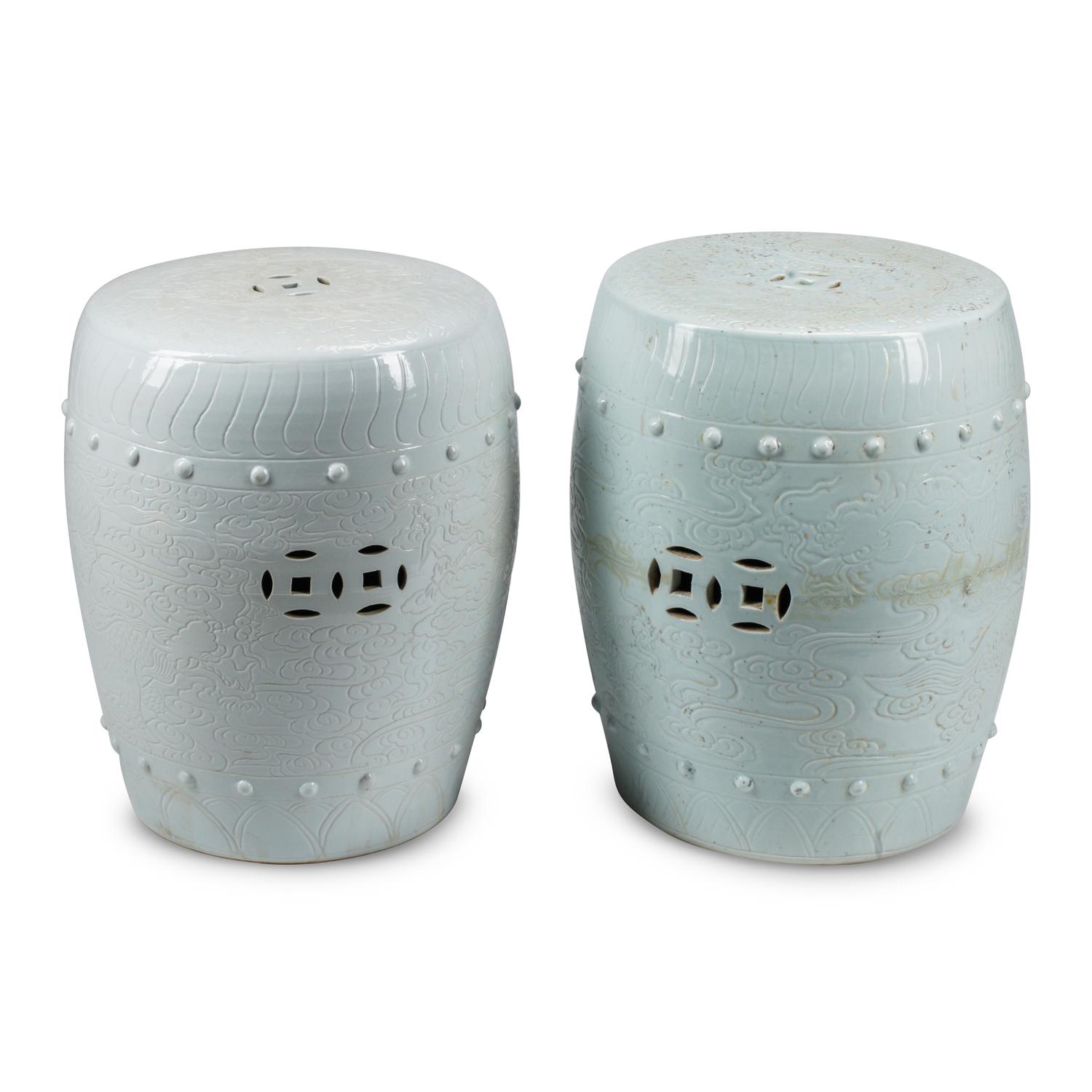 Two Blanc-de-Chine Porcelain Garden Seats
